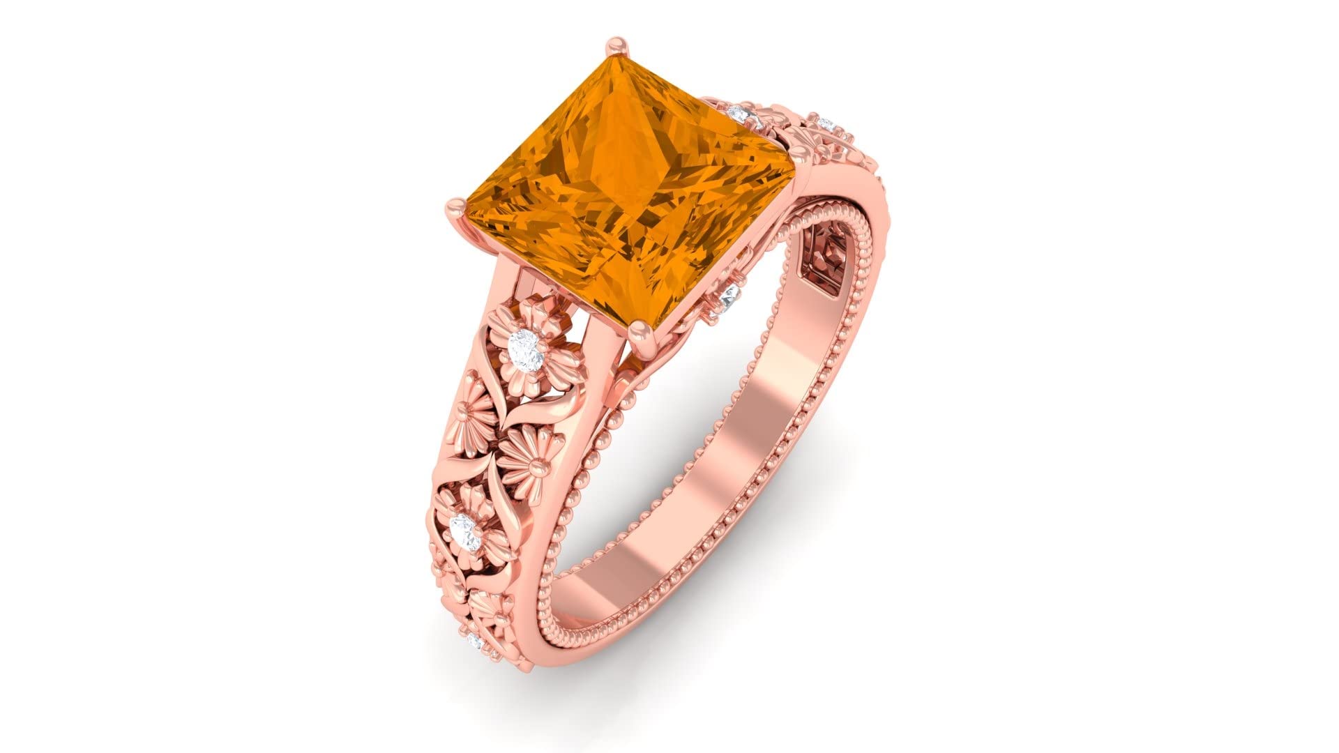 1.75 CT Natural Citrine & Diamond Ring - 14K Solid Gold Princess Cut November Birthstone Jewelry for Women, Anniversary & Engagement Gifts, Wedding Bands, Special Occasion Jewelry