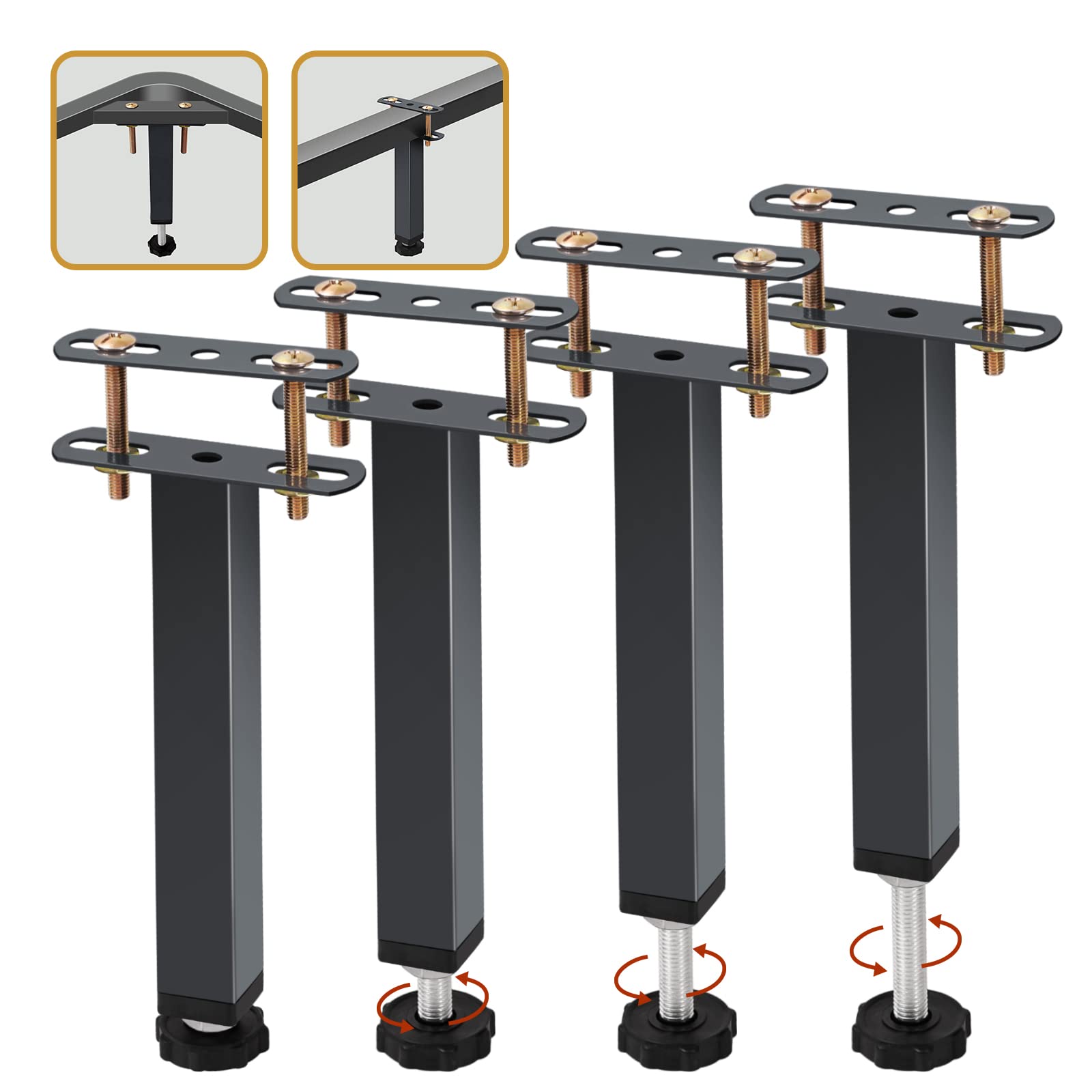 4 Pcs Adjustable Heavy Duty Bed Frame Support Legs - King Size Bed Reinforcement Kit, Sofa & Table Furniture Legs Replacement - Perfect for Bedroom, Living Room & Office Use