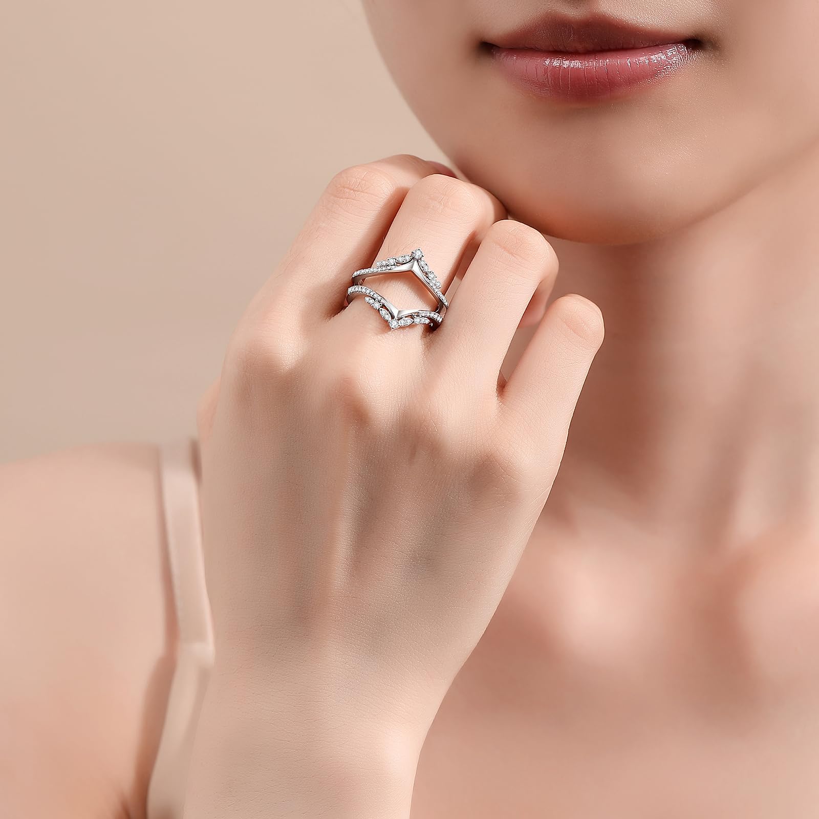 Moissanite Ring Enhancer for Engagement Rings - Curved Wedding Band Enhancer in S925 Sterling Silver & 18K White Gold Plated - Perfect Anniversary Gift for Wife, Women, Her - Ideal for Proposals, Bridal Jewelry & Special Occasions