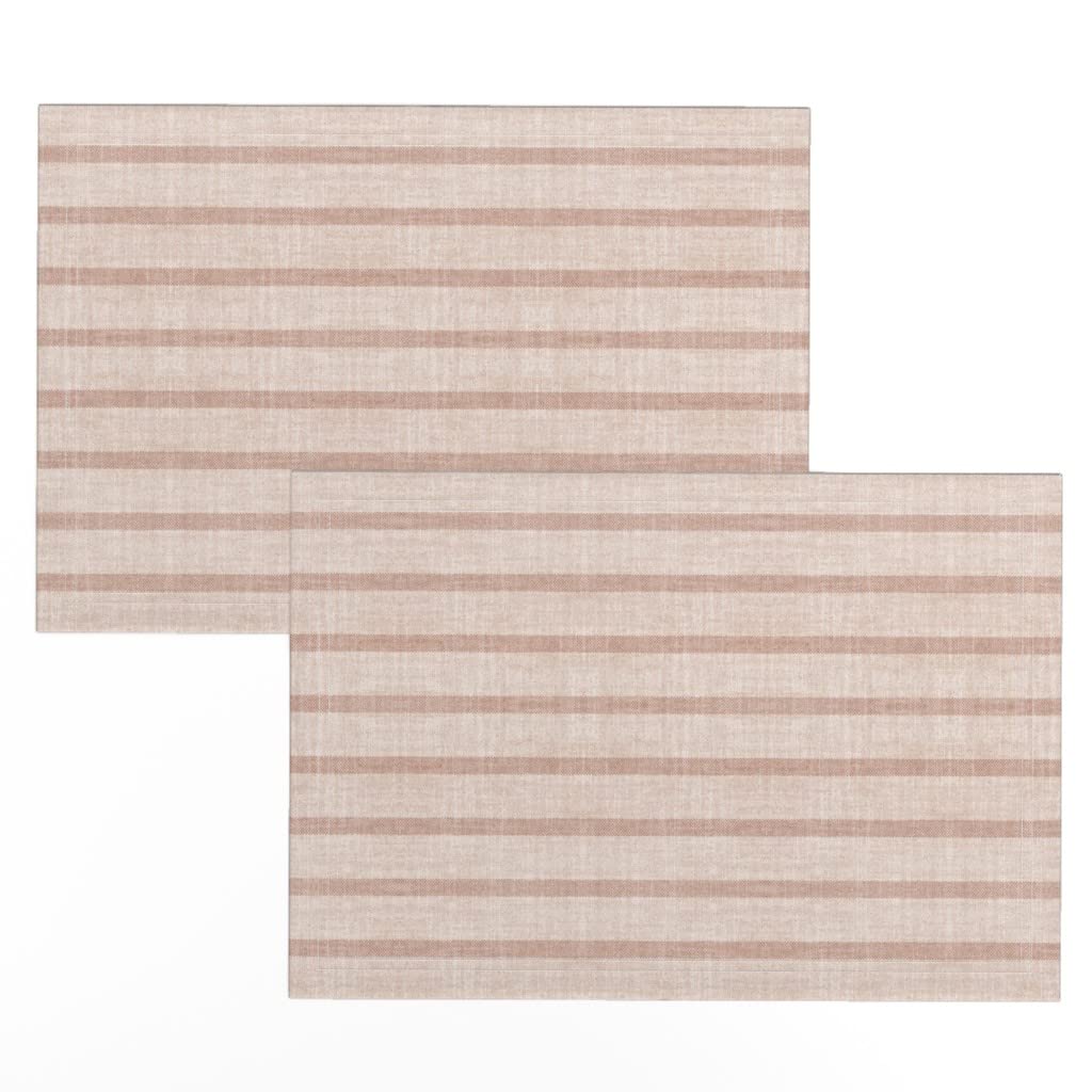 Premium Linen Cotton Canvas Placemats Set of 2 - Pink Striped Farmhouse Style Table Mats for Dining, Kitchen Decor & French Country Home Accessories