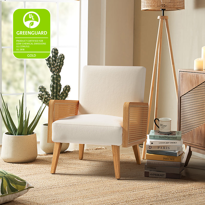 Sybil Cane Armchair - Handwoven Rattan Accent Chair with Cushion | Boho Chic Living Room, Bedroom, or Patio Furniture for Home Decor