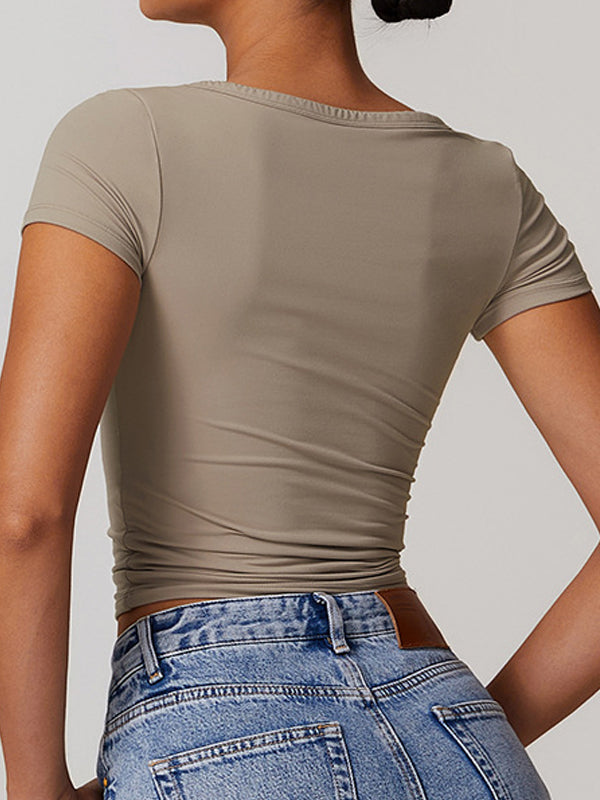 ZASUWA Women's V-Neck Quick Dry Button-Up Yoga Top - Short Sleeve Workout Shirt for Yoga, Gym & Running | Moisture Wicking & Comfortable Activewear