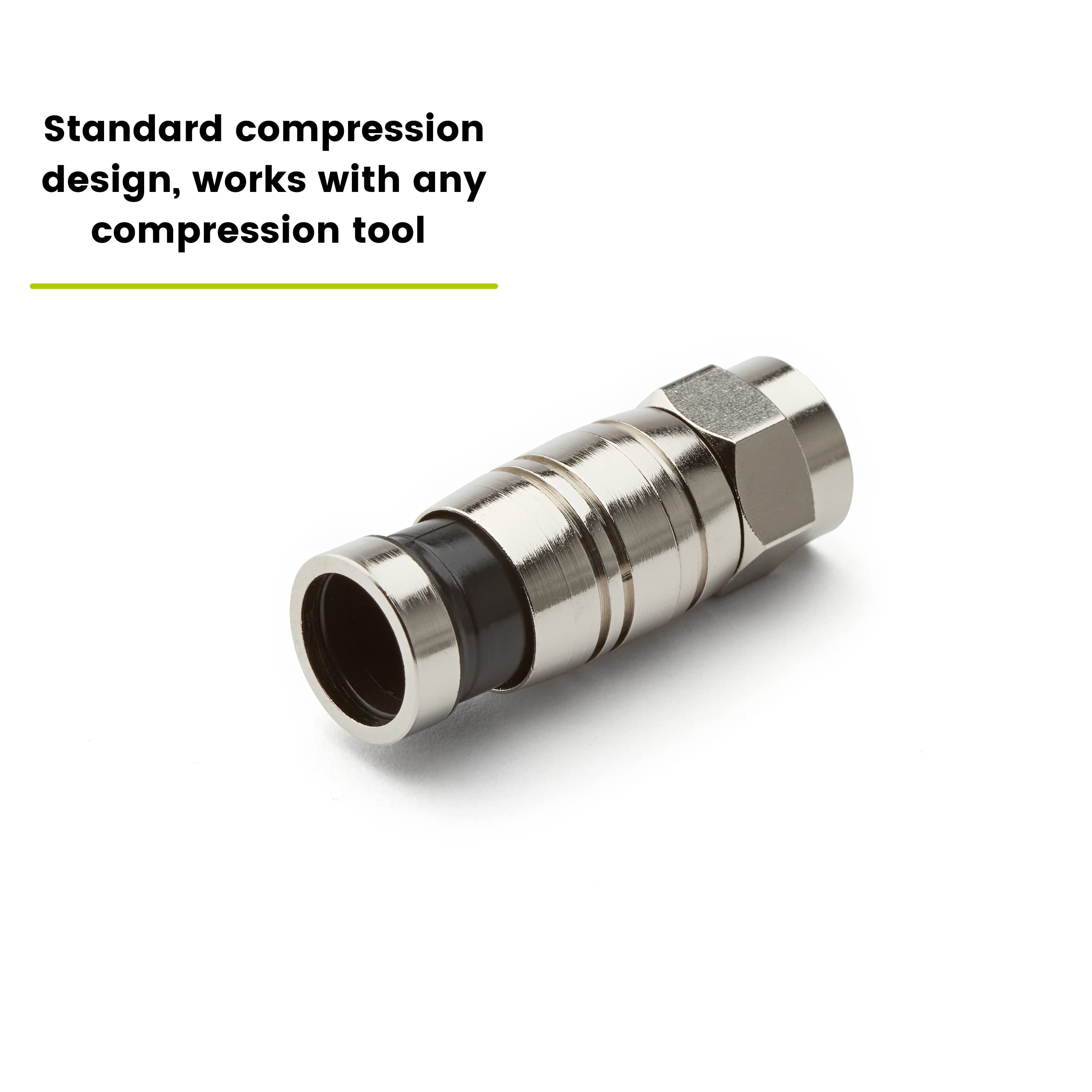 TrueCABLE Universal Easy Fit RG6 & RG6Q Compression F-Connector for Dual Shield (DS), Tri-Shield & Quad Shield (QS) Coaxial Cable - 100 Pack - Perfect for Cable TV, Satellite, Internet & Security System Installations