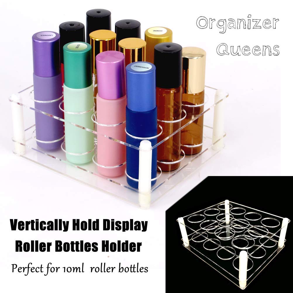 BOXIN 12-Slot Acrylic Roller Bottle Organizer - Essential Oil Roller Storage Shelf with 0.9inch Holes, Vertical Display Holder for DIY Aromatherapy - Perfect for Home Spa, Bathroom & Beauty Salon Organization