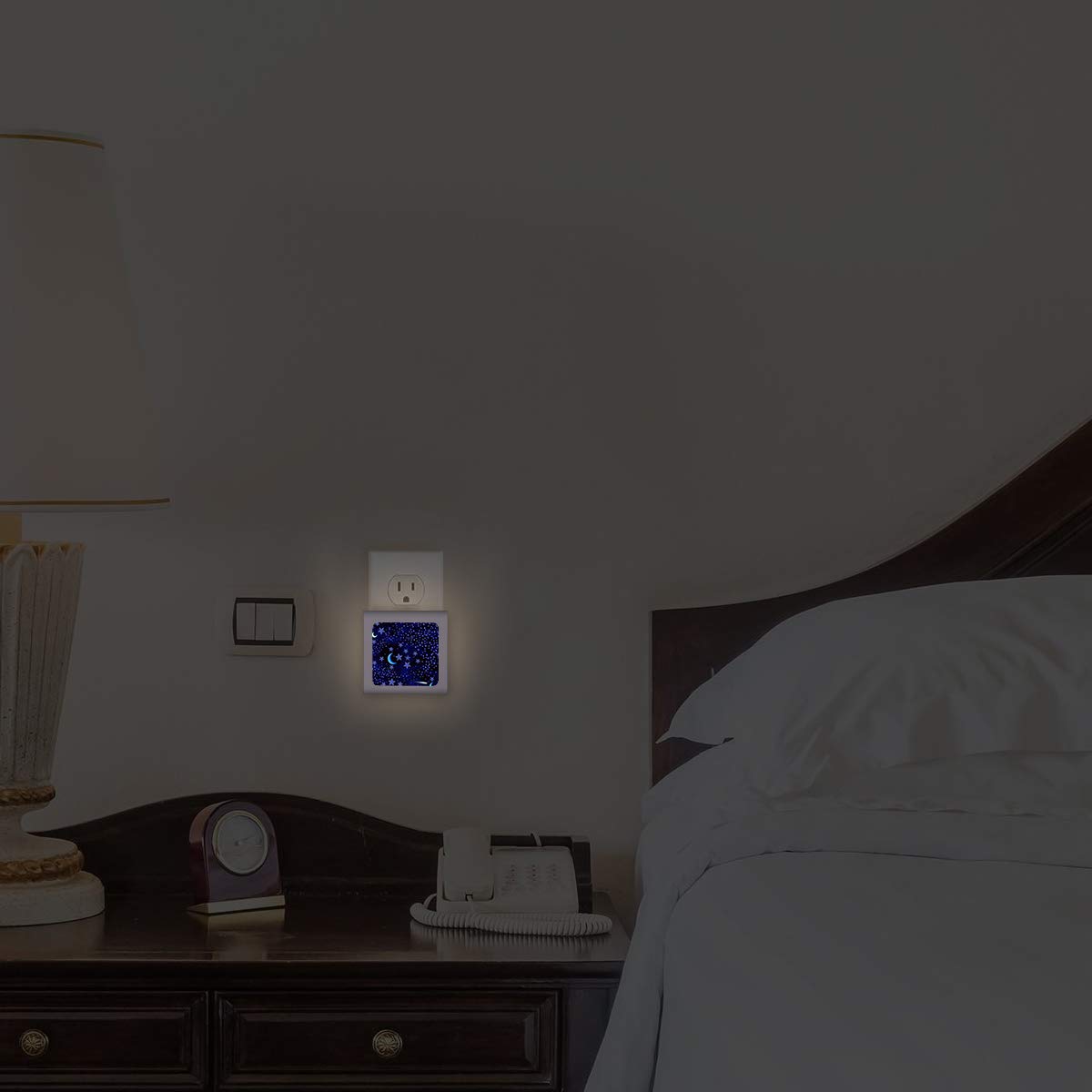 Dimmable LED Night Light with Auto On/Off Sensor - Adjustable Brightness Warm White Light for Bathroom, Hallway, Nursery & Bedrooms - Blue Stars Design - Perfect for Kids Rooms, Stair Safety & Nighttime Bathroom Visits