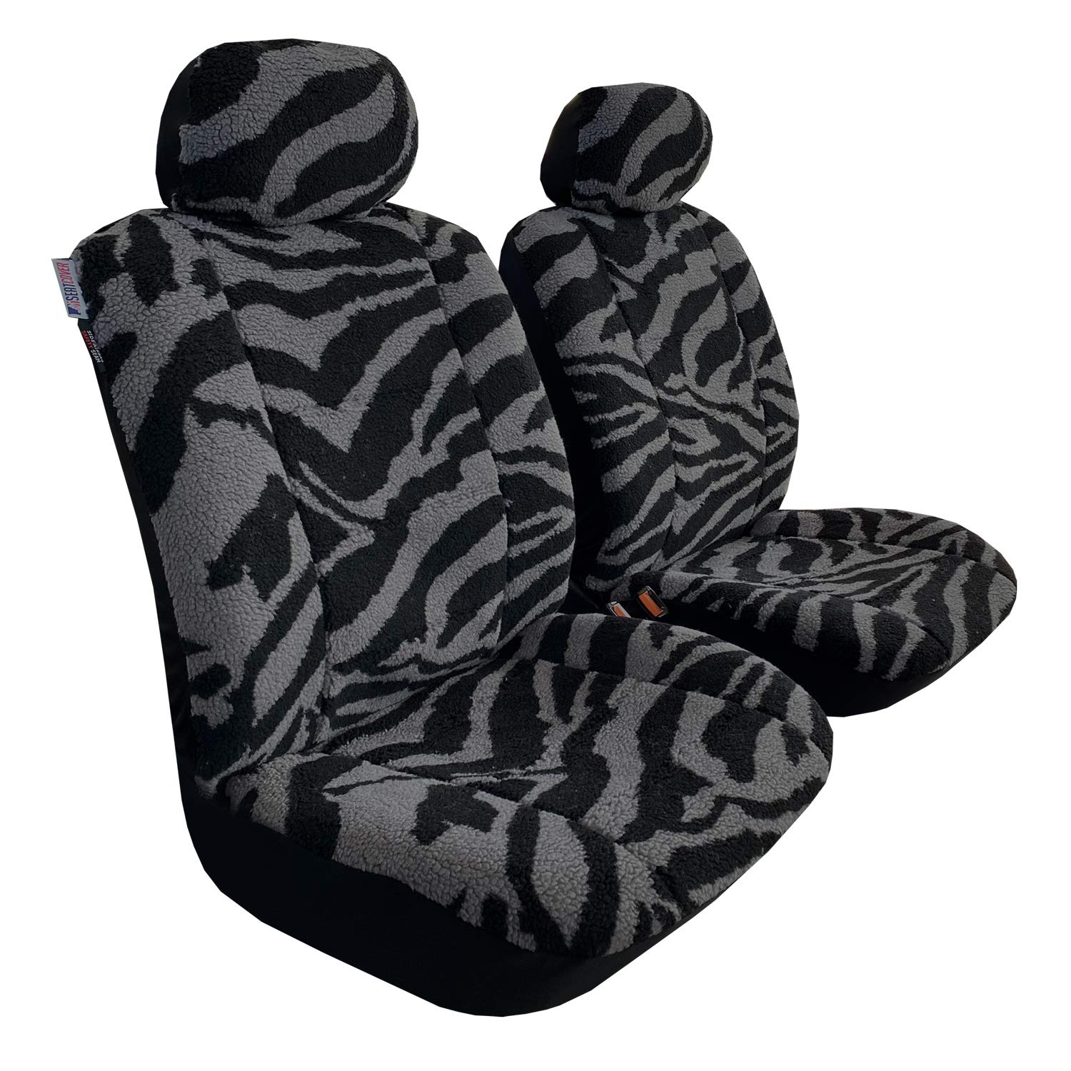 Grey Zebra Faux Fur Sheepskin Car Seat Covers - Universal Fit for Cars, Trucks & SUVs - Soft & Durable Front Seat Protectors - Airbag Compatible - Perfect for Winter Comfort & Long Road Trips