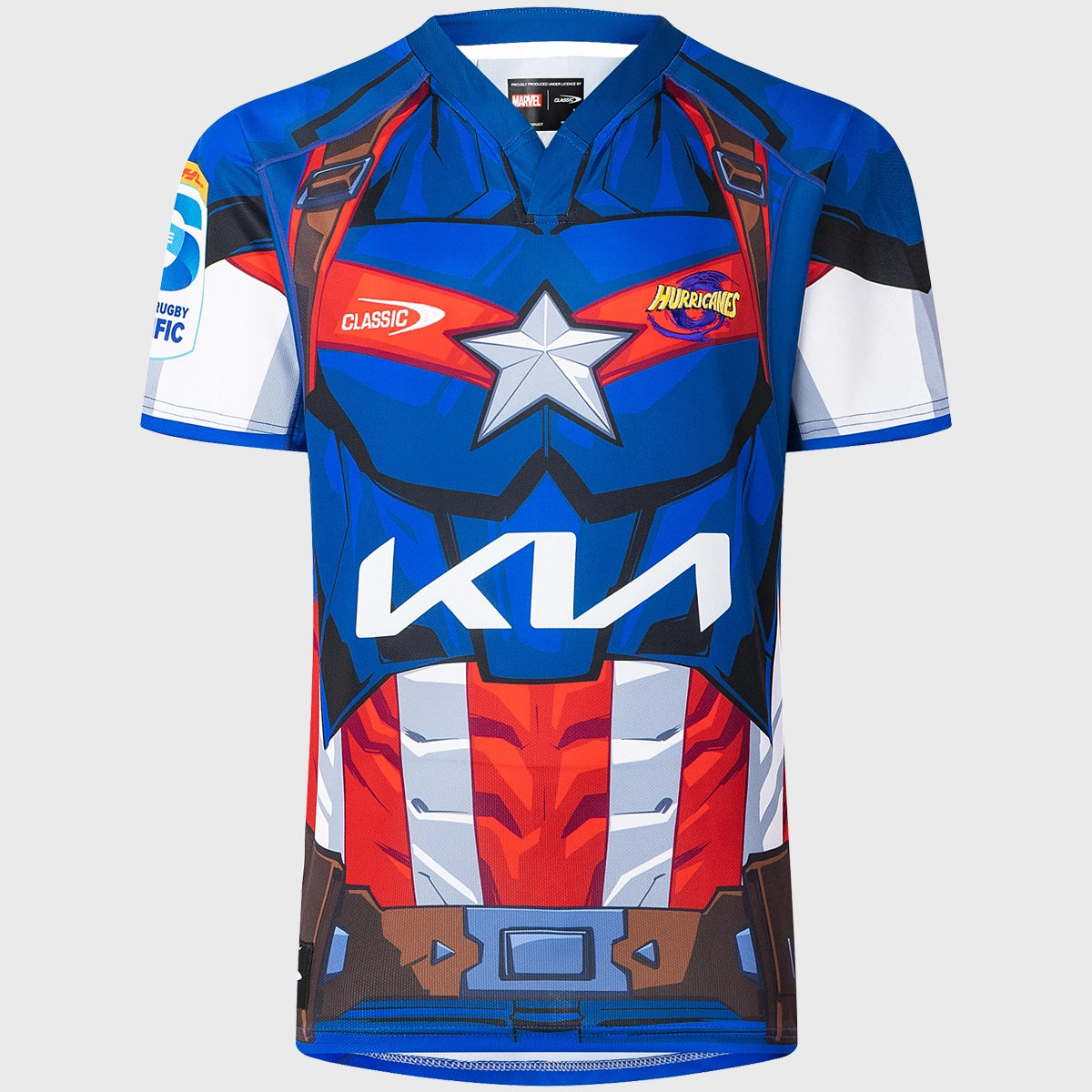Captain America Men's Replica Rugby Shirt - Classic Hurricanes Style for Superhero Fans | Perfect for Cosplay, Comic Con & Game Day Outfits