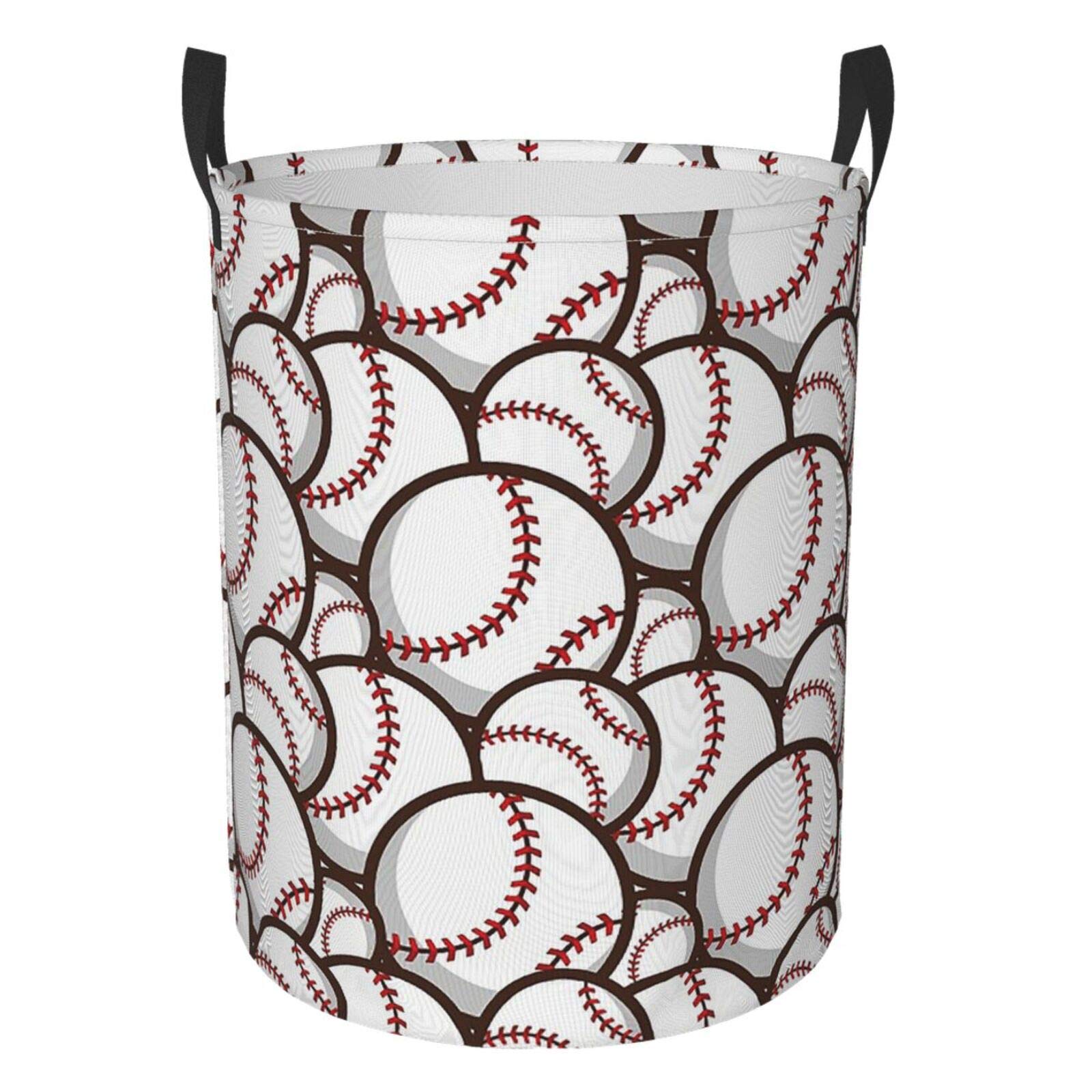 KiuLoam 19.6 Inch Large Collapsible Storage Basket with Handles - Baseball Pattern Fabric Hamper for Laundry, Toys & Clothing Organization | Portable Tote Bag for Sports Gear, Bedroom & Nursery Storage