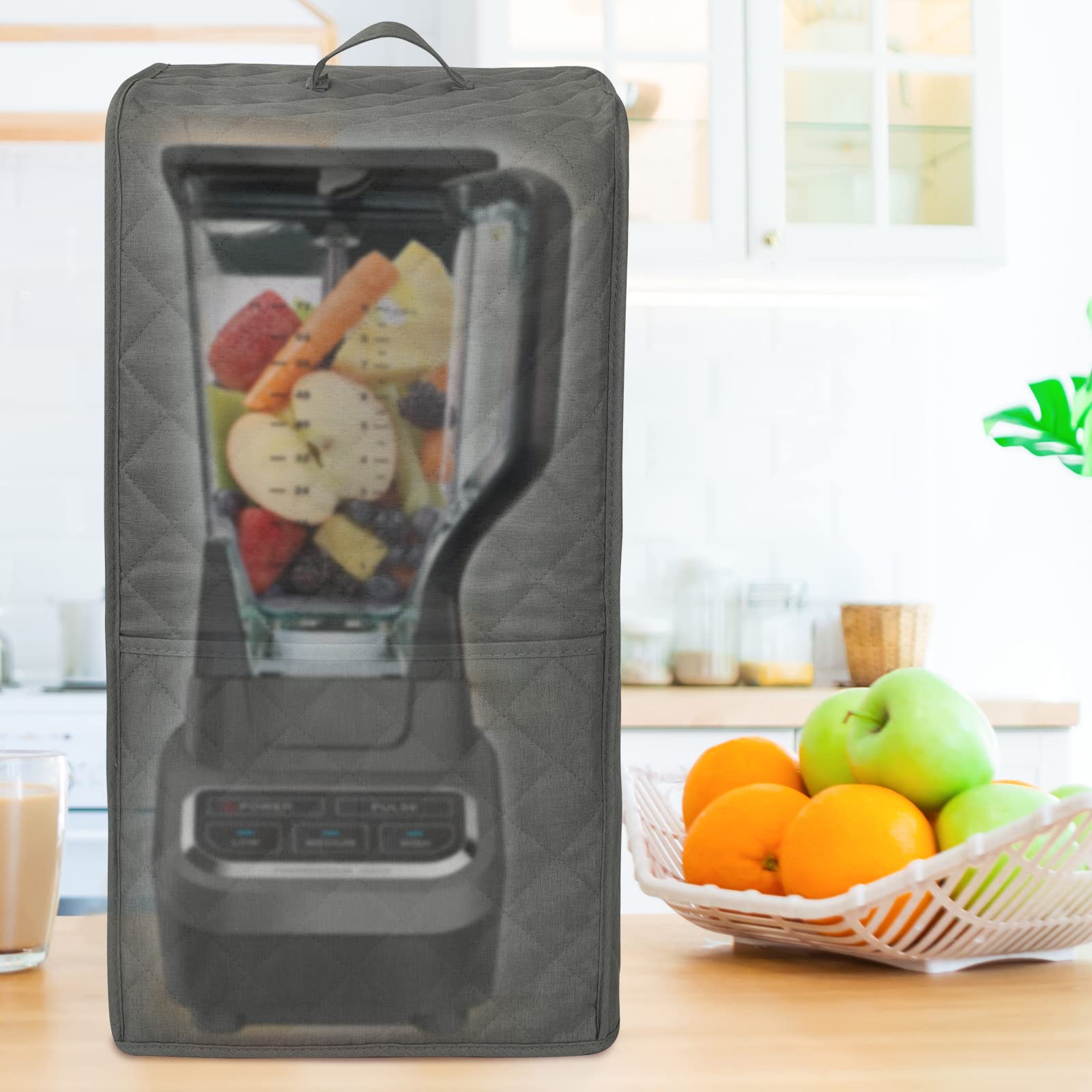 Premium Kitchen Blender Dust Cover - Compatible with Ninja Foodi Blender, Universal Fit for Most Kitchen Appliances with Convenient Accessory Pocket (Grey) - Perfect for Countertop Protection & Blender Storage