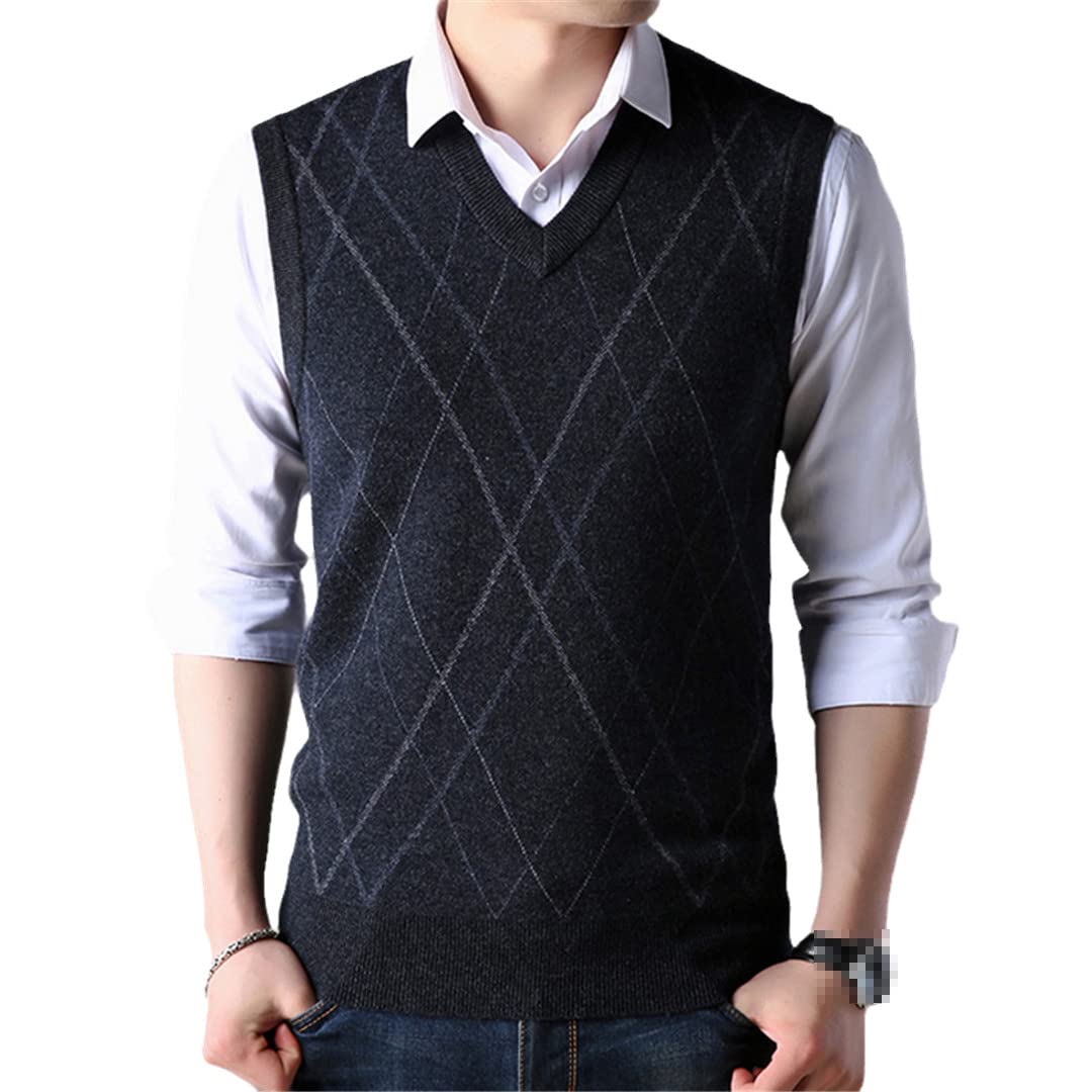 Men's Wool Knit Vest - Sleeveless V-Neck Pullover for Autumn Winter