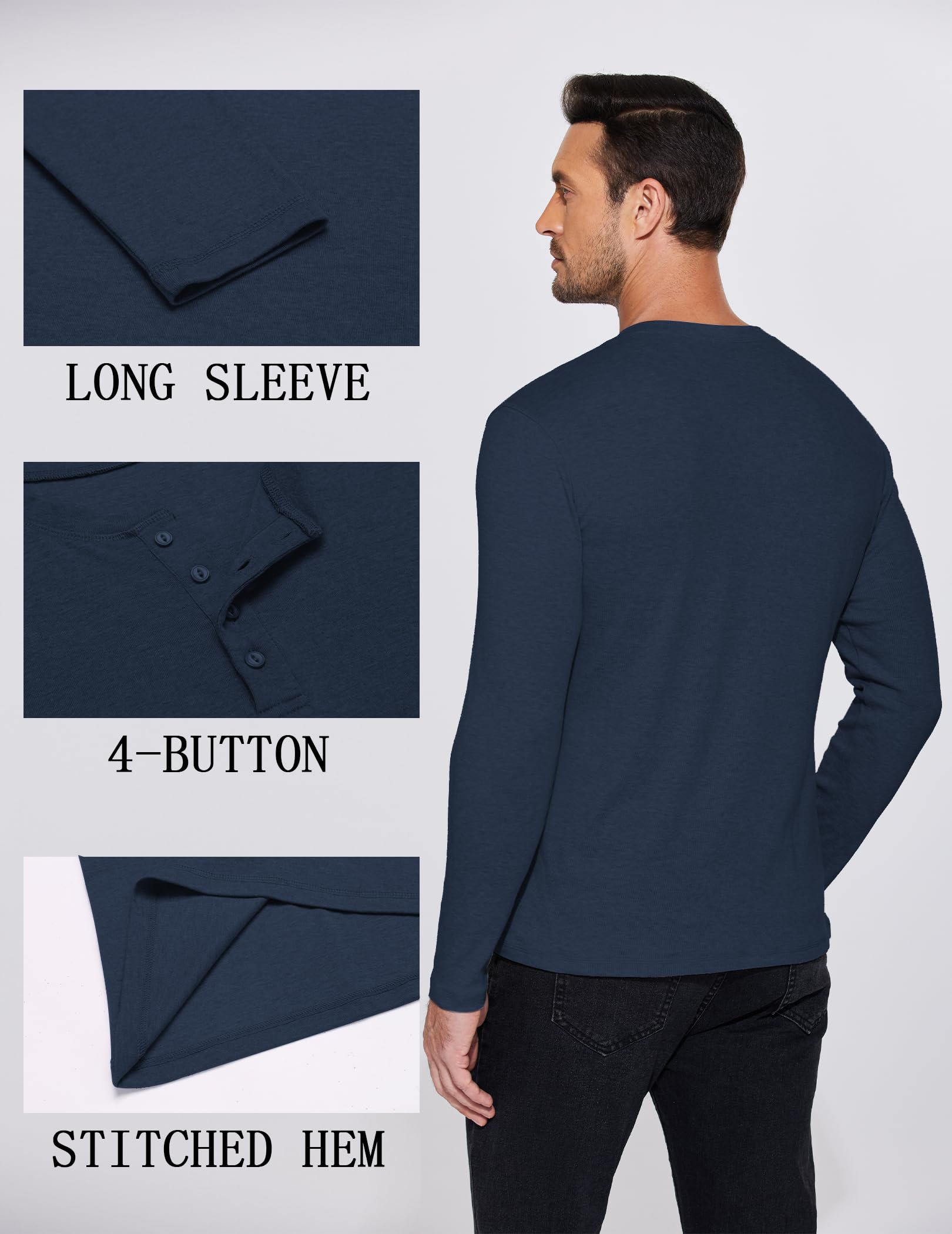 COOFANDY Men's Slim Fit Long Sleeve Henley Shirt with 4 Buttons - Casual Basic Pullover Top for Everyday Wear, Date Nights & Outdoor Activities