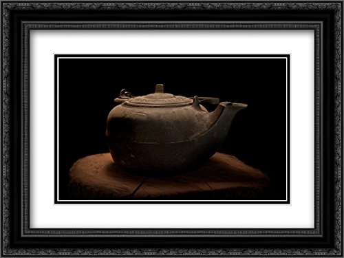 18x15 Black Ornate Framed & Double Matted Museum Art Print - Cast Iron Tea Kettle Vintage Painting - Perfect for Kitchen Decor, Dining Room Wall Art & Tea Lover Gifts
