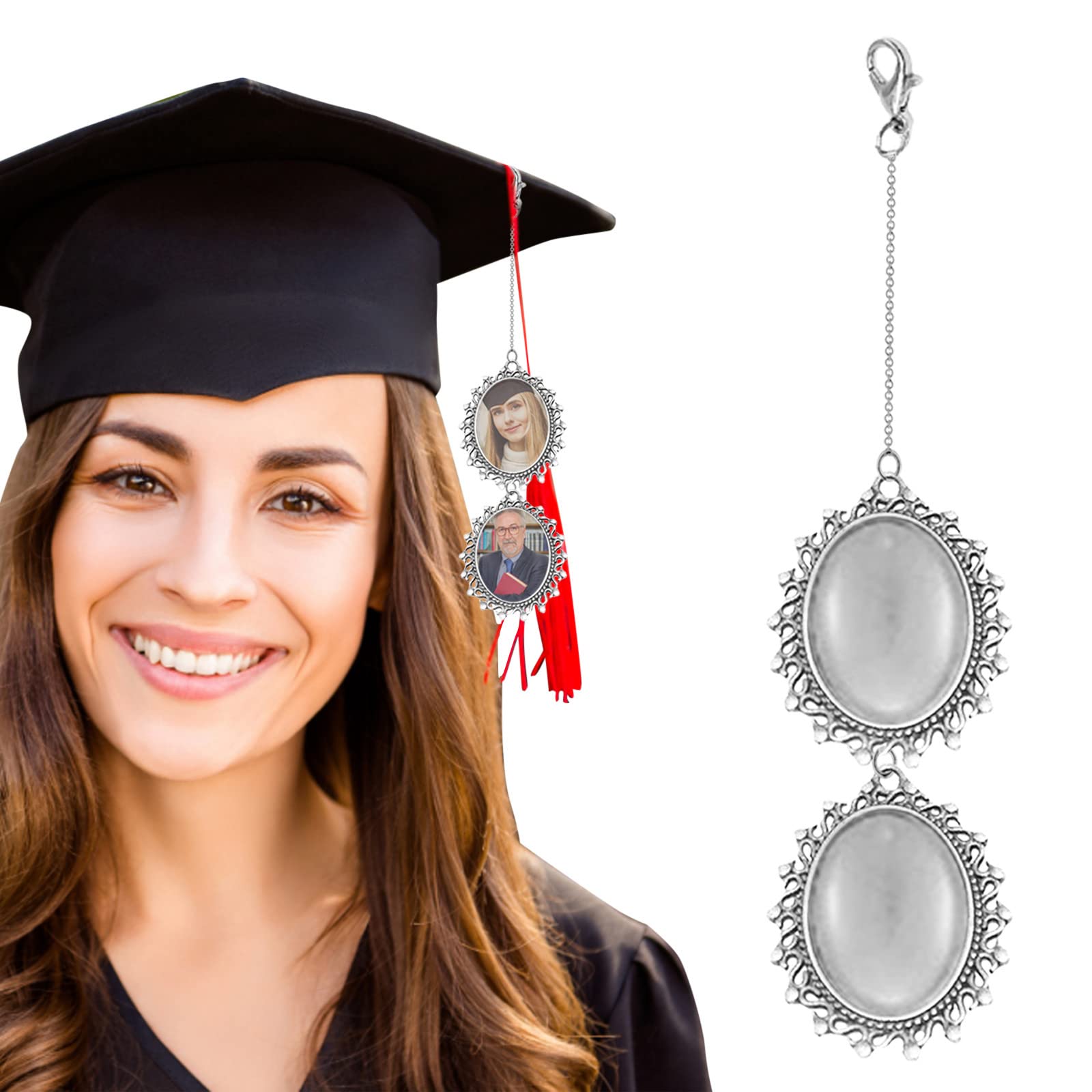 1 Pc Graduation Cap Tassel Photo Charm - DIY Graduation Photo Chain with Glass - Personalized Graduation Gift for Daughter, Son, College Graduate - Silver, One Size - Perfect for Graduation Ceremony, Party, and Keepsake Memories