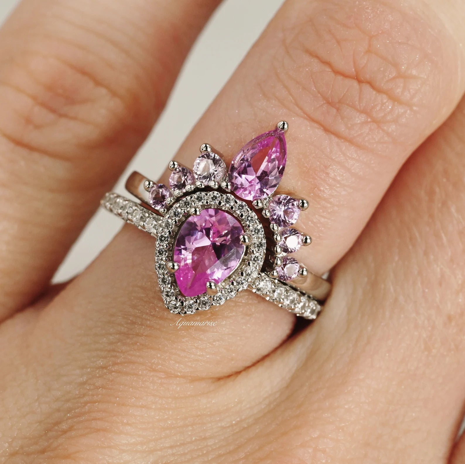 Elegant Amy Pink Sapphire Engagement Ring Set in 925 Sterling Silver - Perfect for Proposals, Anniversaries & Romantic Gifts