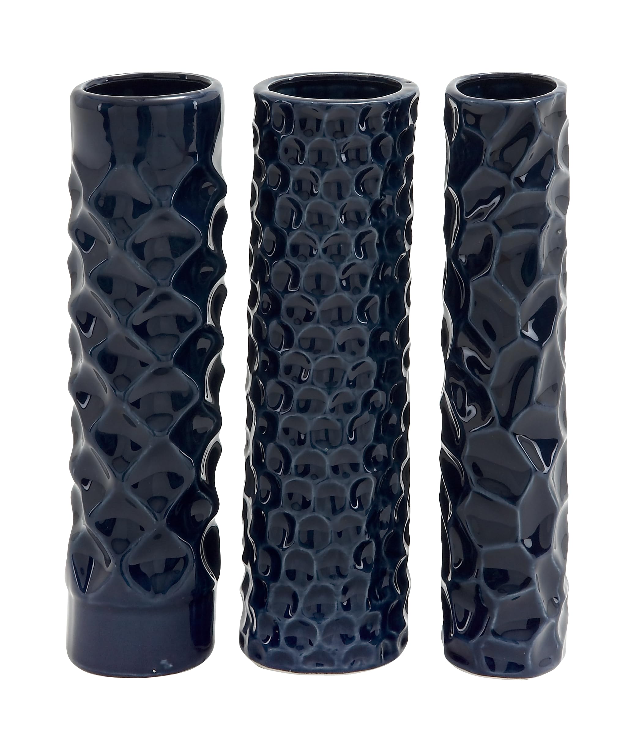 Deco 79 Ceramic Vase Set of 3 - Blue Floral Patterned Decorative Vases for Home, Living Room, Dining Table Centerpiece - 3