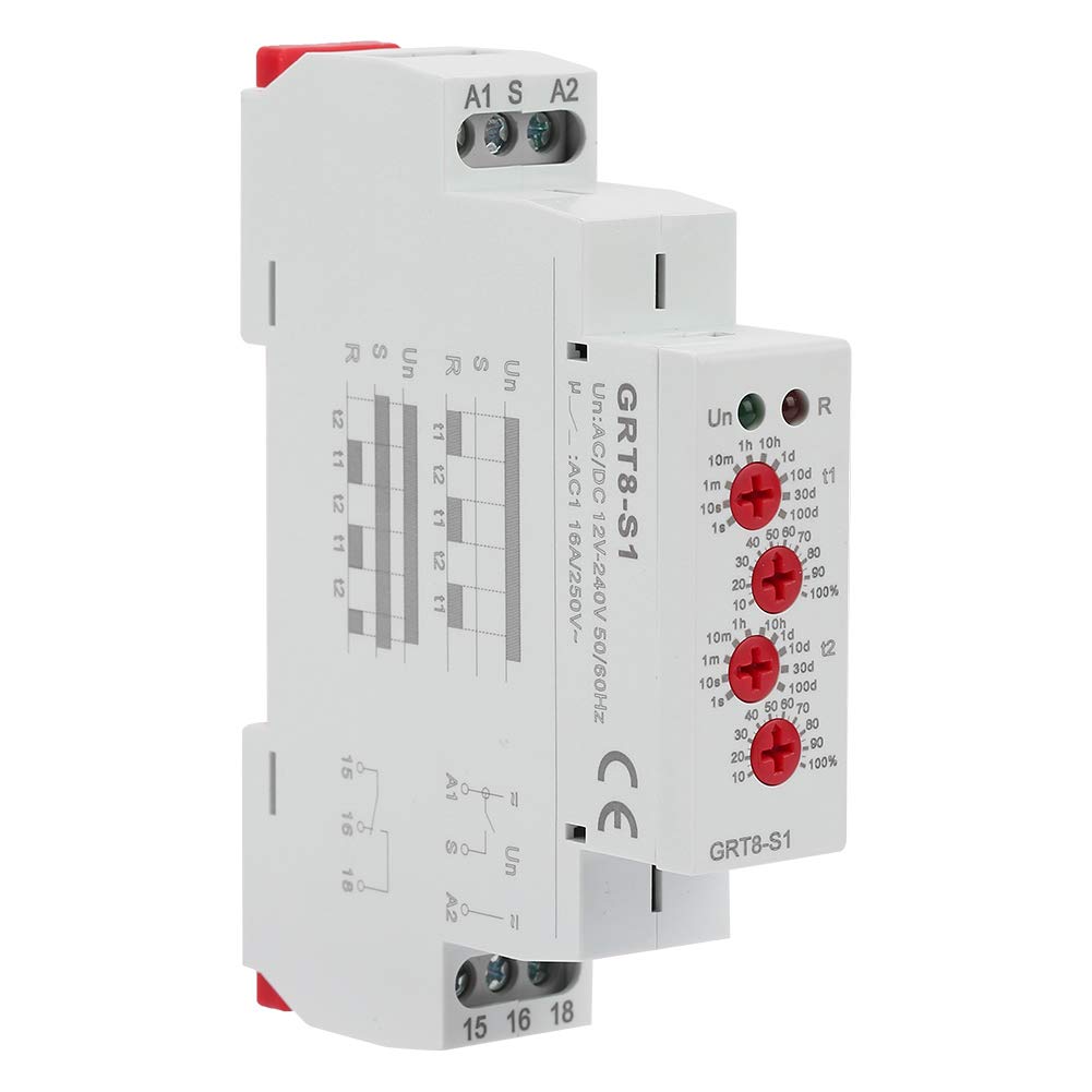 SYH&AQYE Multifunctional Timer Relay GRT8-M1 - DIN Rail Mount Time Delay Relay with Cycle Control (12V-240V AC/DC) - Perfect for Industrial Automation, HVAC Systems, and Electrical Equipment Timing Control