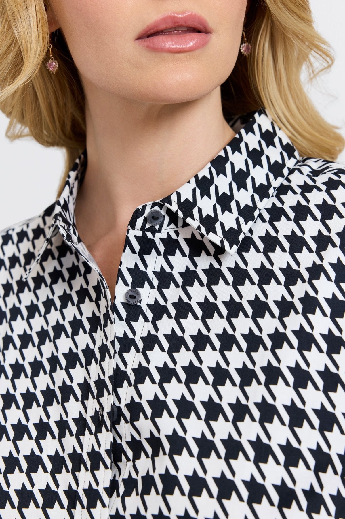 Meghan Plus Classic Houndstooth Long Sleeve Shirt for Women | Stylish Office & Casual Wear | Perfect for Work, Date Night & Fall Outfits