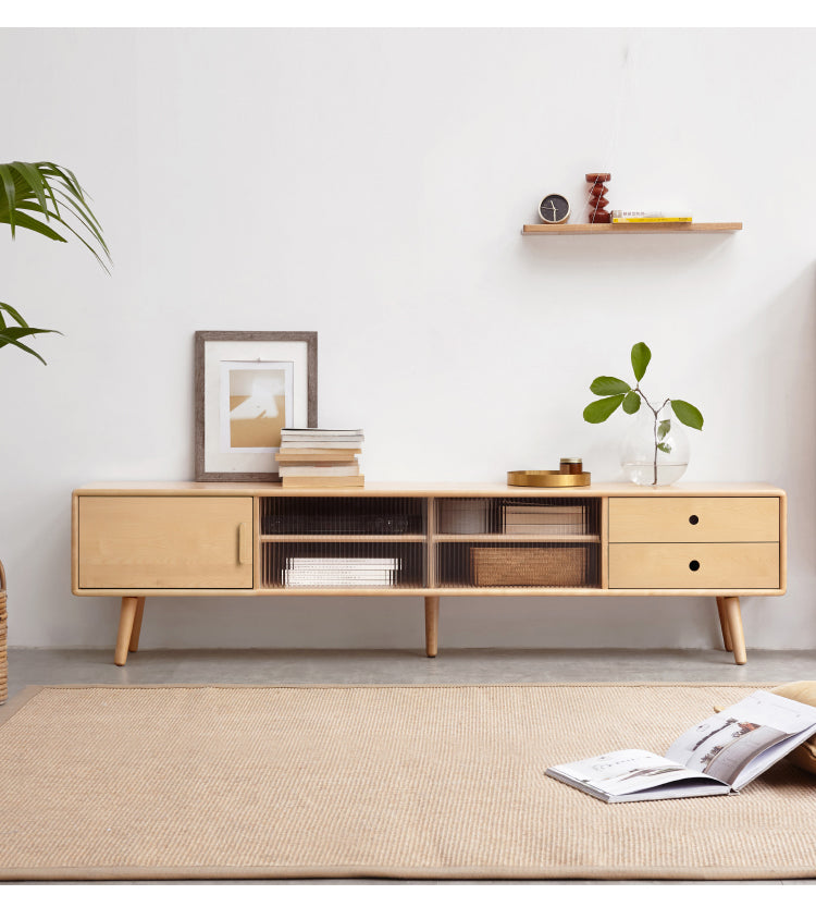 Solid Beech Wood TV Stand - Rustic Forest Style Media Console for Living Room, Bedroom & Home Theater