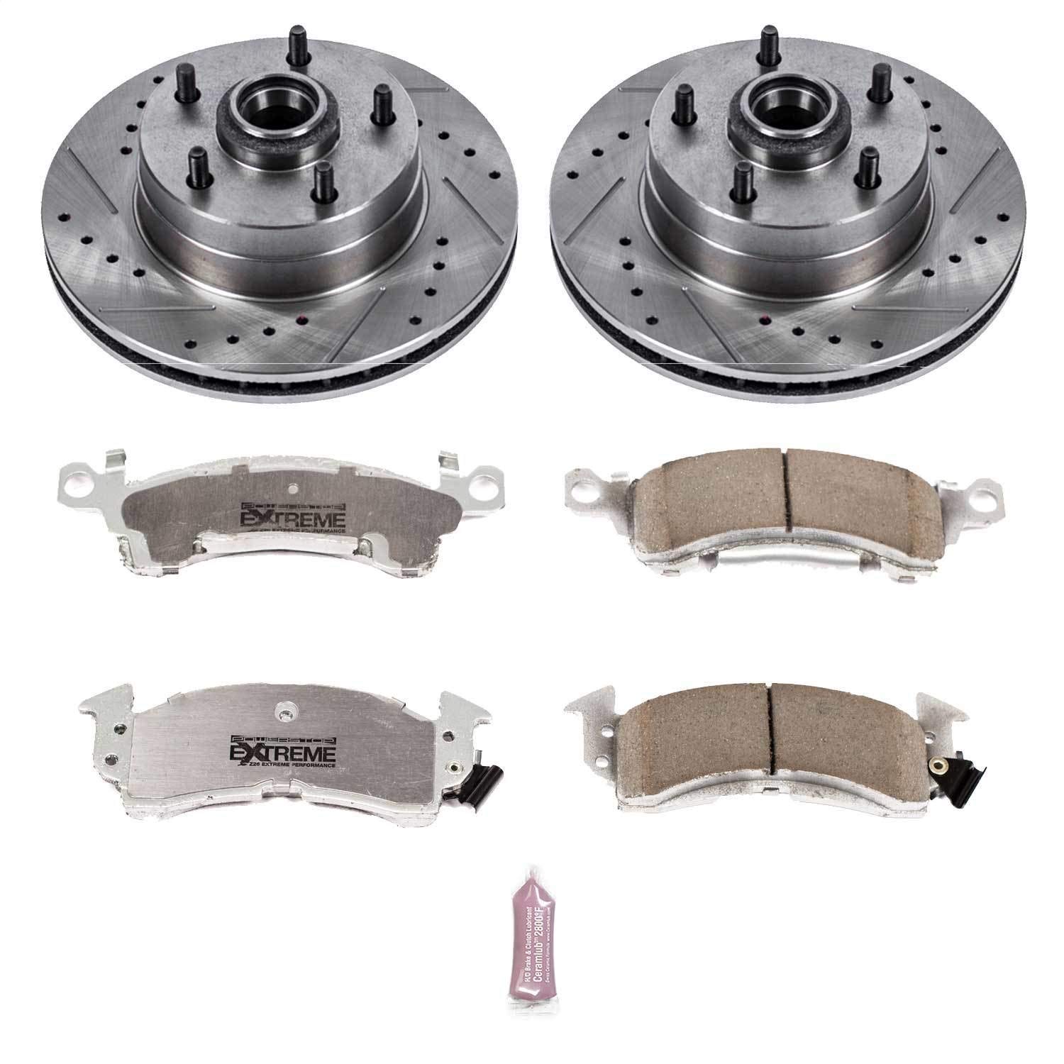 Power Stop K2579-26 Z26 Carbon Fiber Brake Pads & Drilled Slotted Rotors Kit - High Performance Front Brake System for Cars, Trucks & SUVs - Ideal for Racing, Towing & Daily Driving