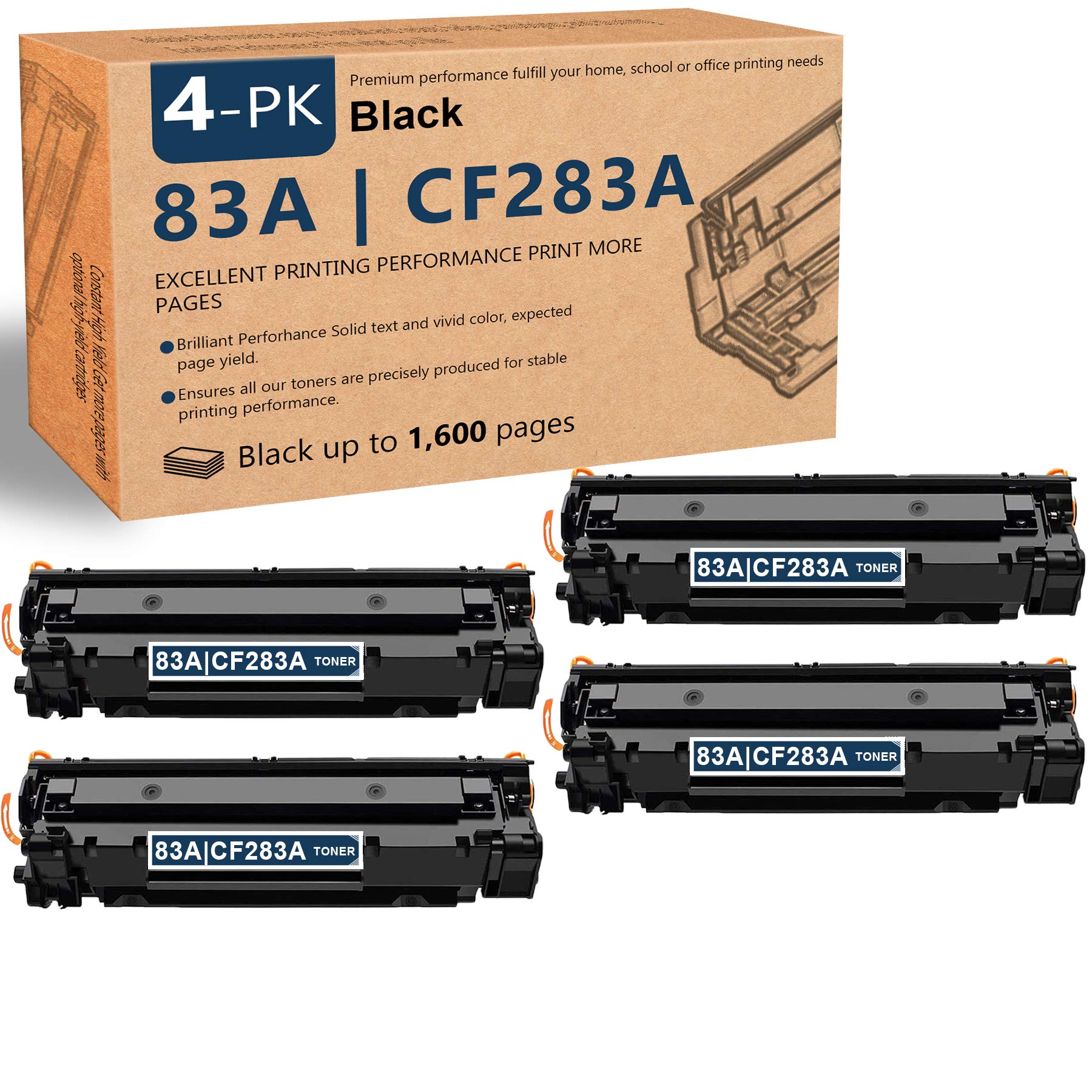 HP 83A/CF283A Compatible Toner Cartridge Replacement (4-Pack, Black) for HP Pro M201n/M201dw/M225dn/M125 Series Printers - High Yield Printing for Office & Home Use