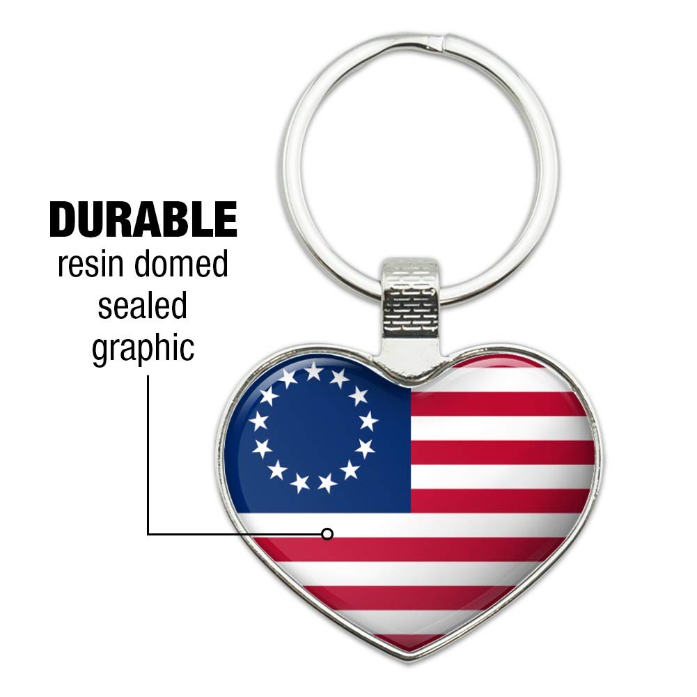 Betsy Ross 1776 American Flag Keychain - Patriotic Heart Shaped Metal Key Ring for Keys, Gifts & Collectibles - Perfect for 4th of July, Veterans Day & Patriotic Events