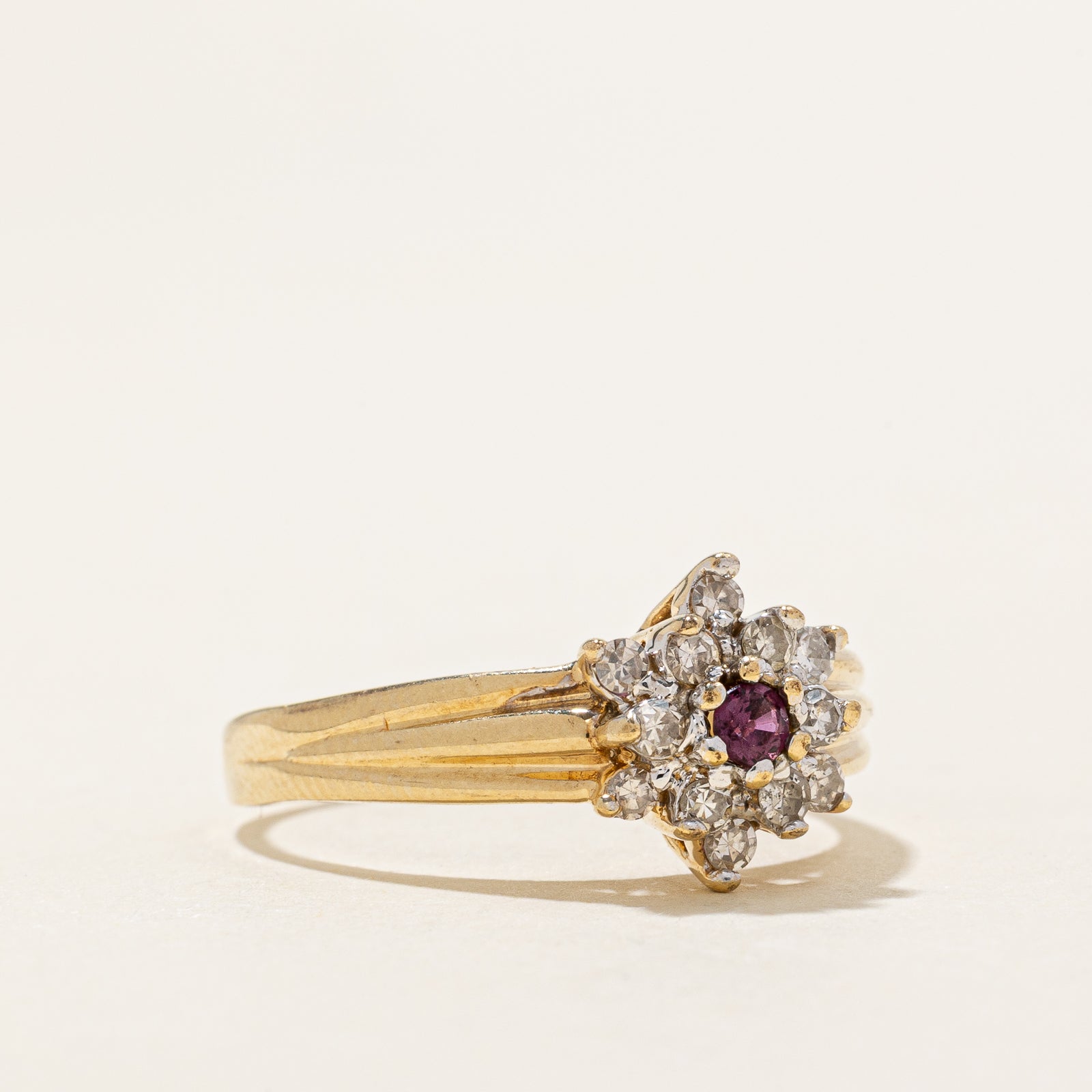 Exquisite Ruby & Diamond Petal Ring - 0.10ct Ruby & 0.24ctw Diamonds - Size 8 - Elegant Jewelry for Weddings, Anniversaries & Special Occasions