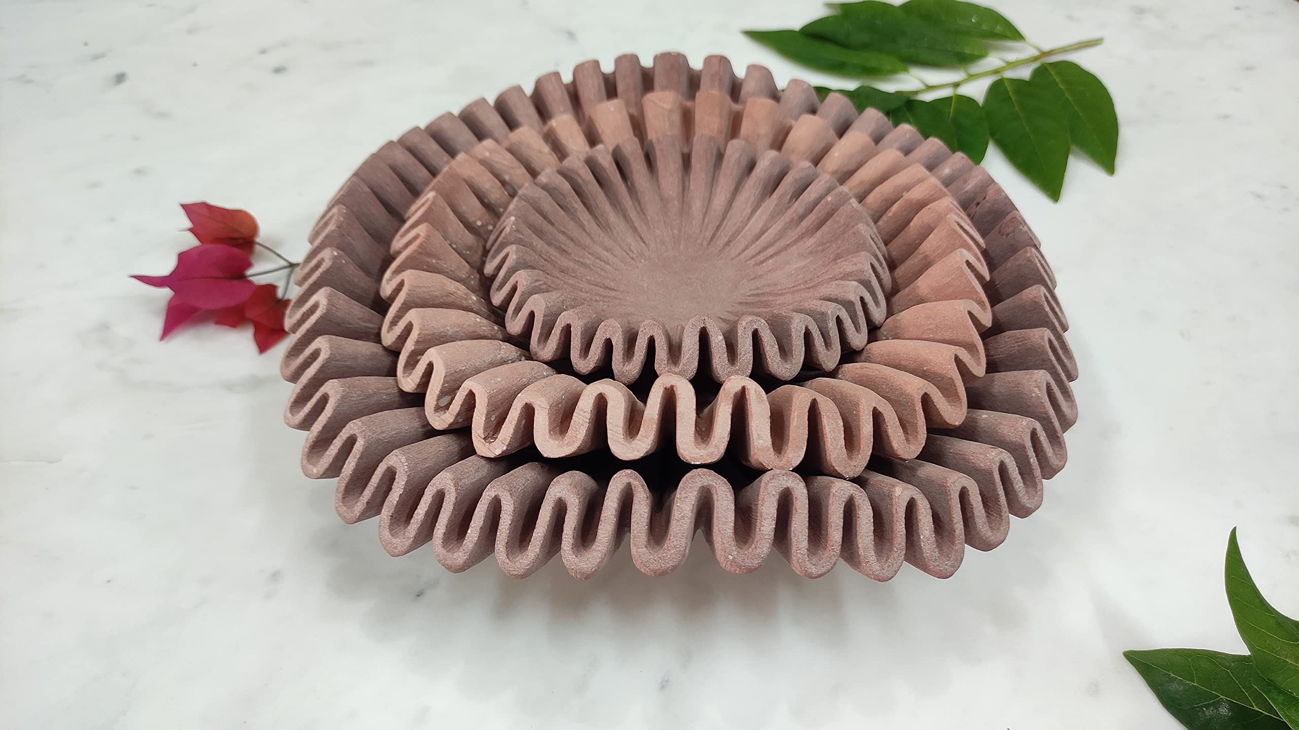 Sandstone Fruit Bowl - 6 Inch Stone Decorative Bowl with Ruffle & Floral Design for Home Decor, Kitchen, Dining Table Centerpiece - Perfect Gift for Housewarming & Special Occasions