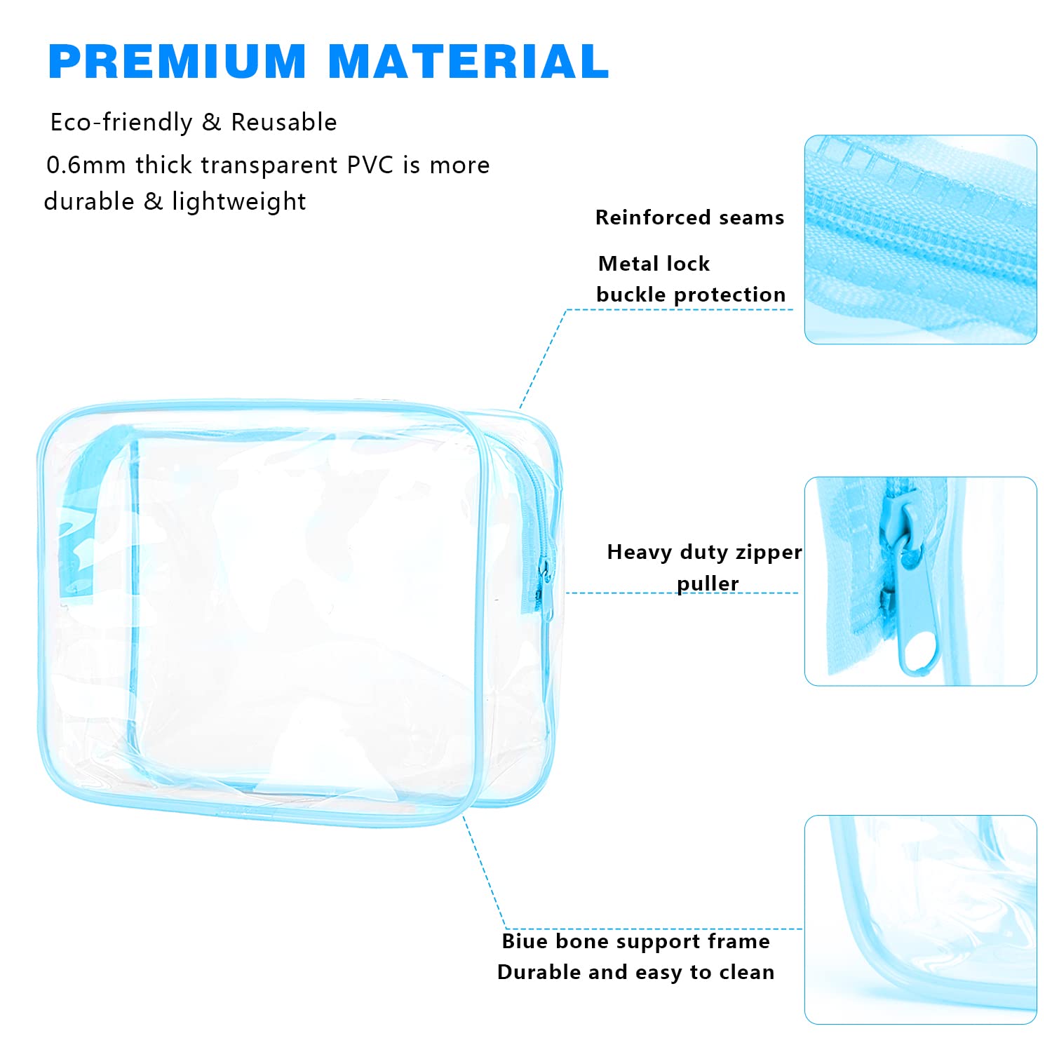 4-Piece Clear Waterproof Cosmetic Makeup Bags Set - Transparent Plastic Travel Organizer for Toiletries | Perfect Christmas Gift for Women, Wife & Girlfriends (Blue) | Ideal for Travel, Gym & Daily Beauty Storage