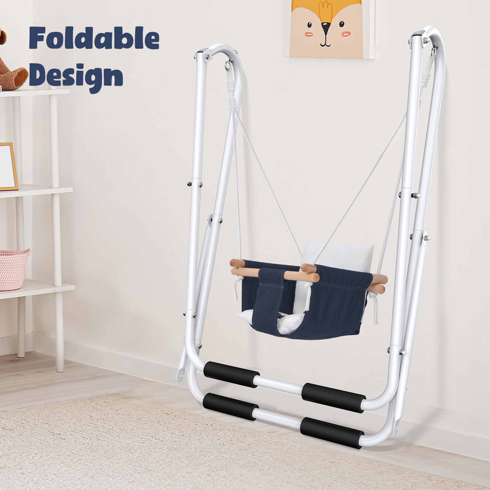 Hapfan Heavy Duty Foldable Toddler Swing for Kids 1-3 Years - Indoor/Outdoor Baby Swing with Canvas Cushion Seat & 55lbs Capacity - Perfect for Backyard, Playroom, Park, and Nursery Playtime