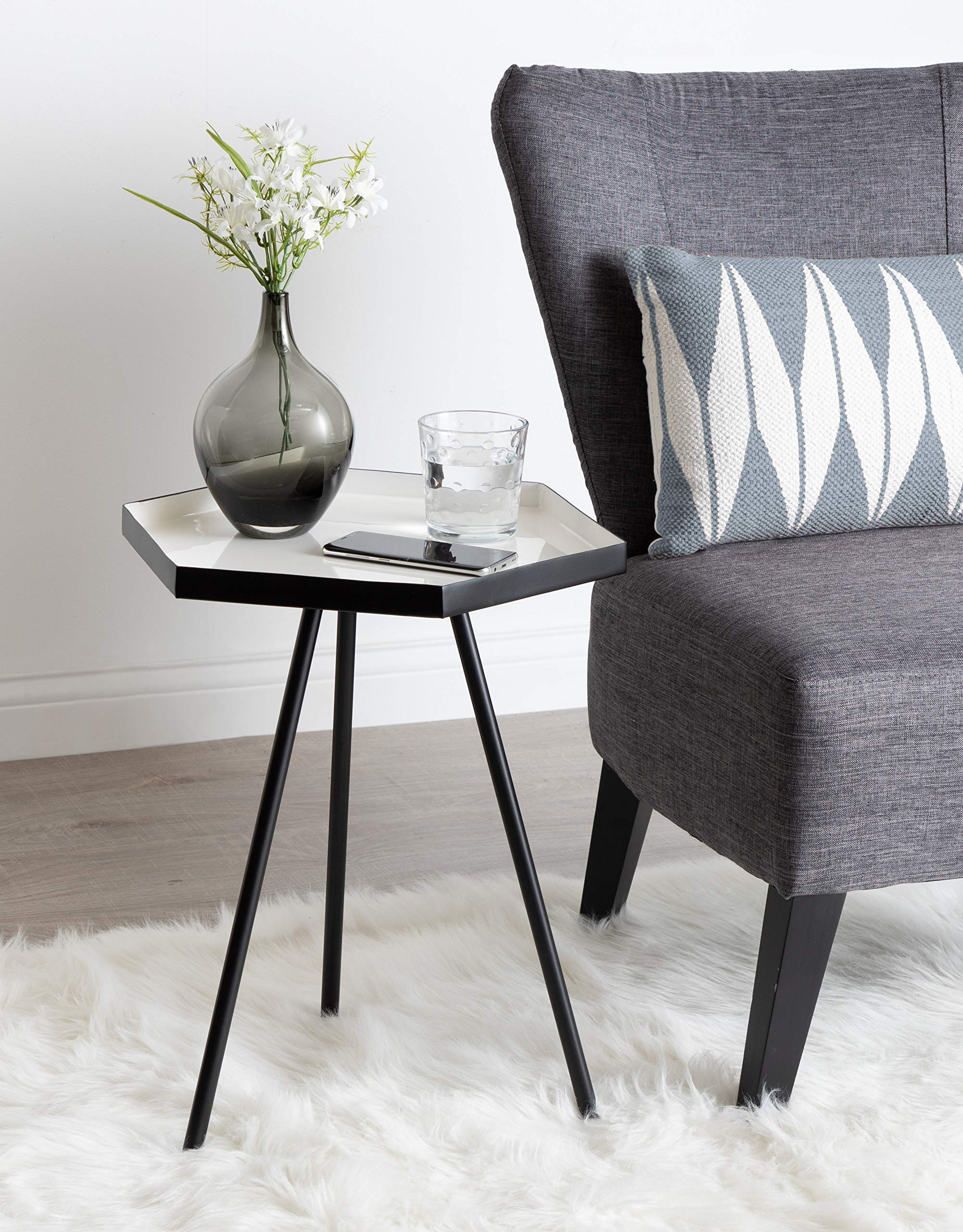 Modern Hexagon Side Table - 14x14x20 Inches White & Black Geometric End Table | Contemporary Accent Furniture for Living Room, Bedroom & Office Decor
