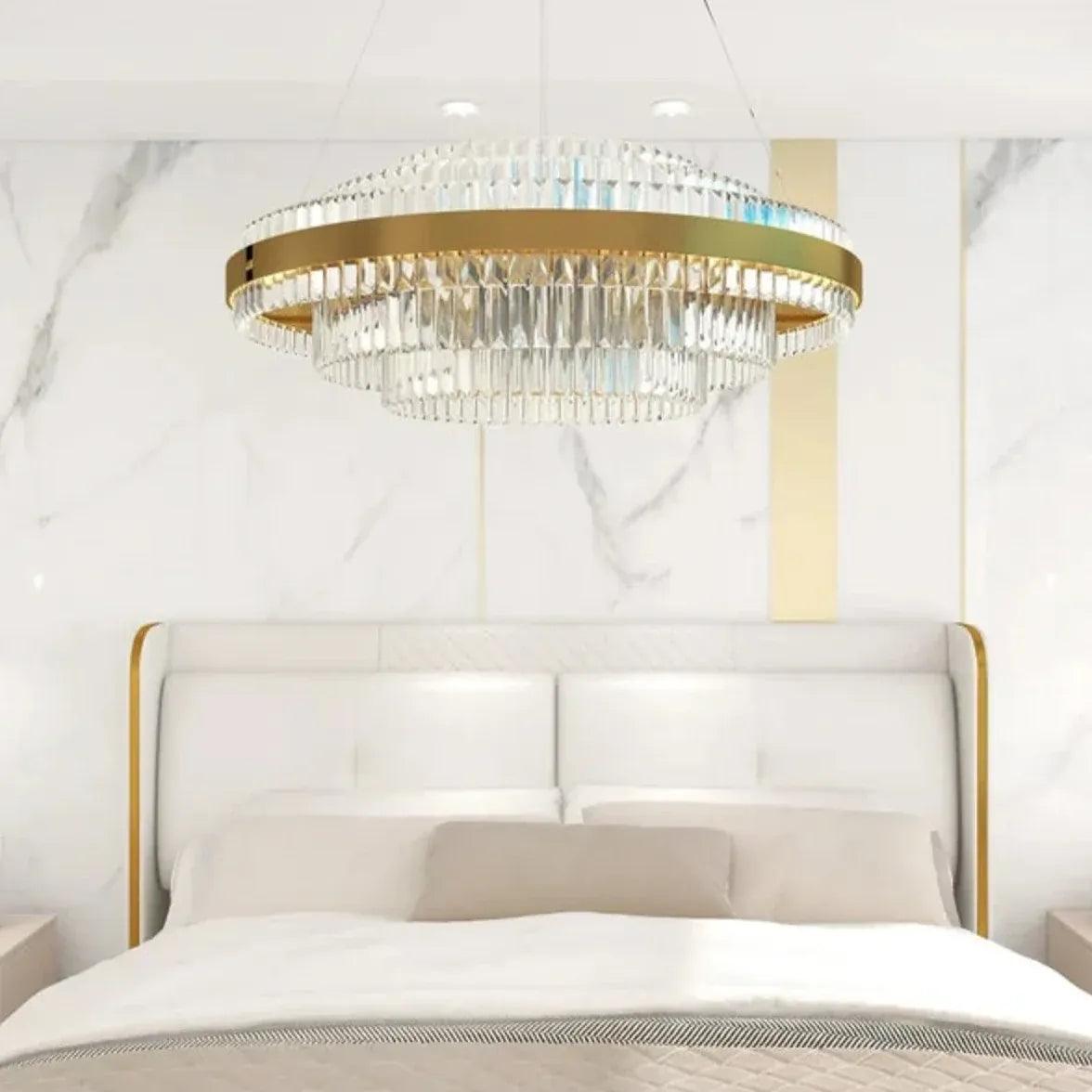 Modern Vertical Flat Crystal Pendant Light - Elegant Ceiling Lighting for Dining Room, Kitchen, or Bedroom Decor
