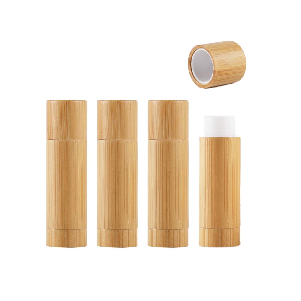4 Pack 5.5ml Empty Bamboo Lipstick Tubes - Refillable Lip Balm & Lip Gloss Containers with Lids - DIY Makeup, Travel-Friendly Cosmetic Holders for Everyday Use | Perfect for Homemade Cosmetics, Gift Making & On-the-Go Touch Ups