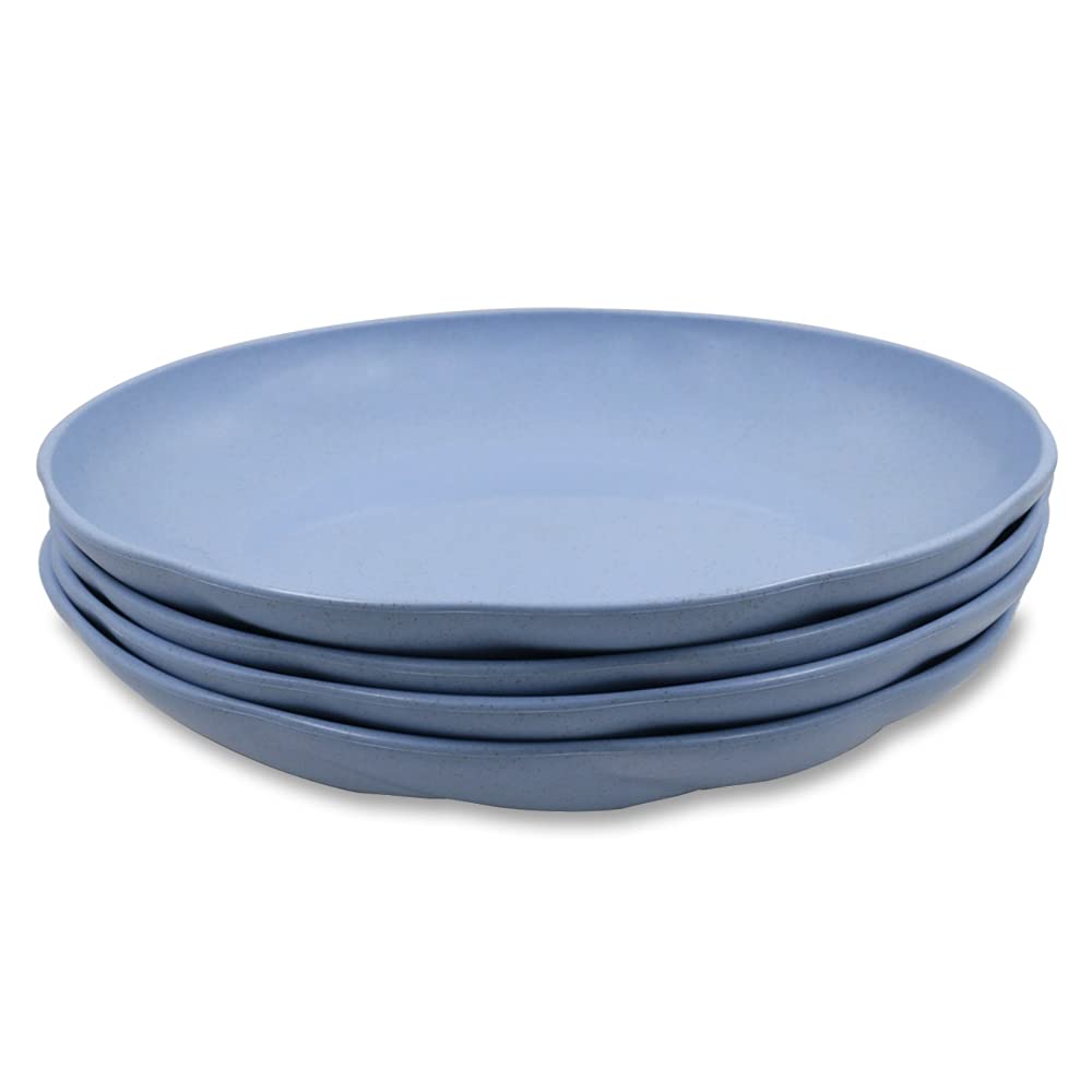 4-Pack 8 Inch Eco-Friendly Wheat Straw Plates - Microwave & Dishwasher Safe, Unbreakable Dinnerware Set for Adults & Kids | Perfect for Picnics, Camping & Everyday Use (Blue, 4 Pieces)