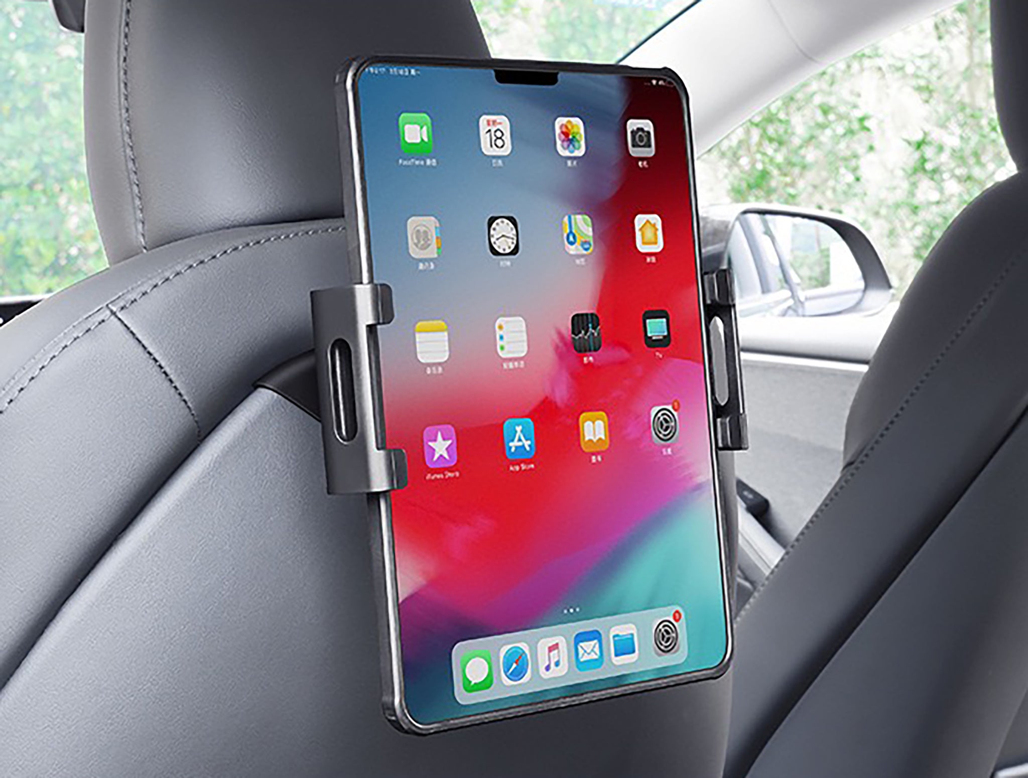 Universal Car Backseat Phone & iPad Holder Mount with Multi-Purpose Hooks - Compatible with Tesla Model S 3 X Y - Perfect for Road Trips, Kids Entertainment & Hands-Free Driving