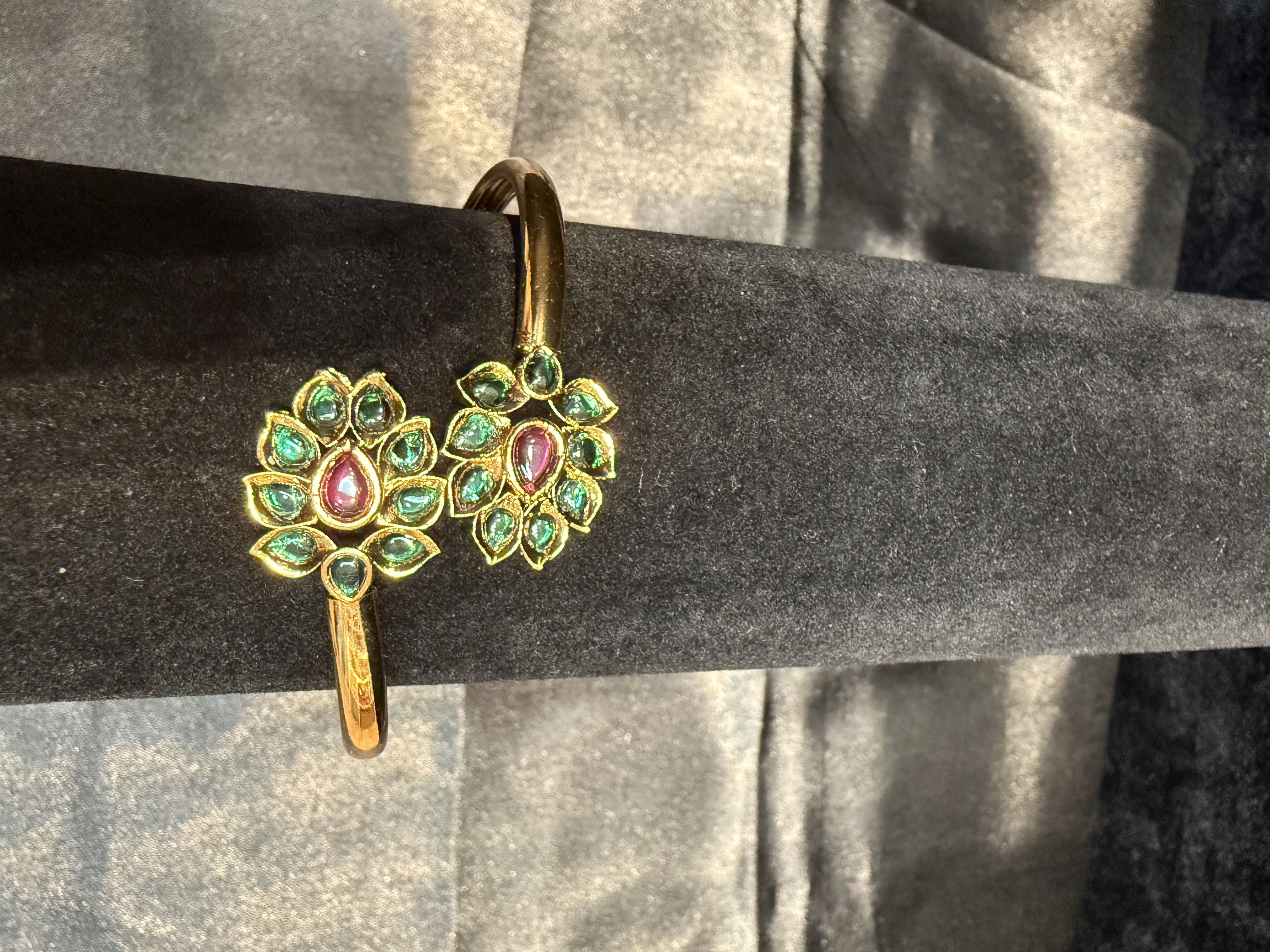 Elegant Gold Plated Bracelet with Green & Hot Pink Stones and Floral Design - Perfect for Parties, Weddings & Special Occasions