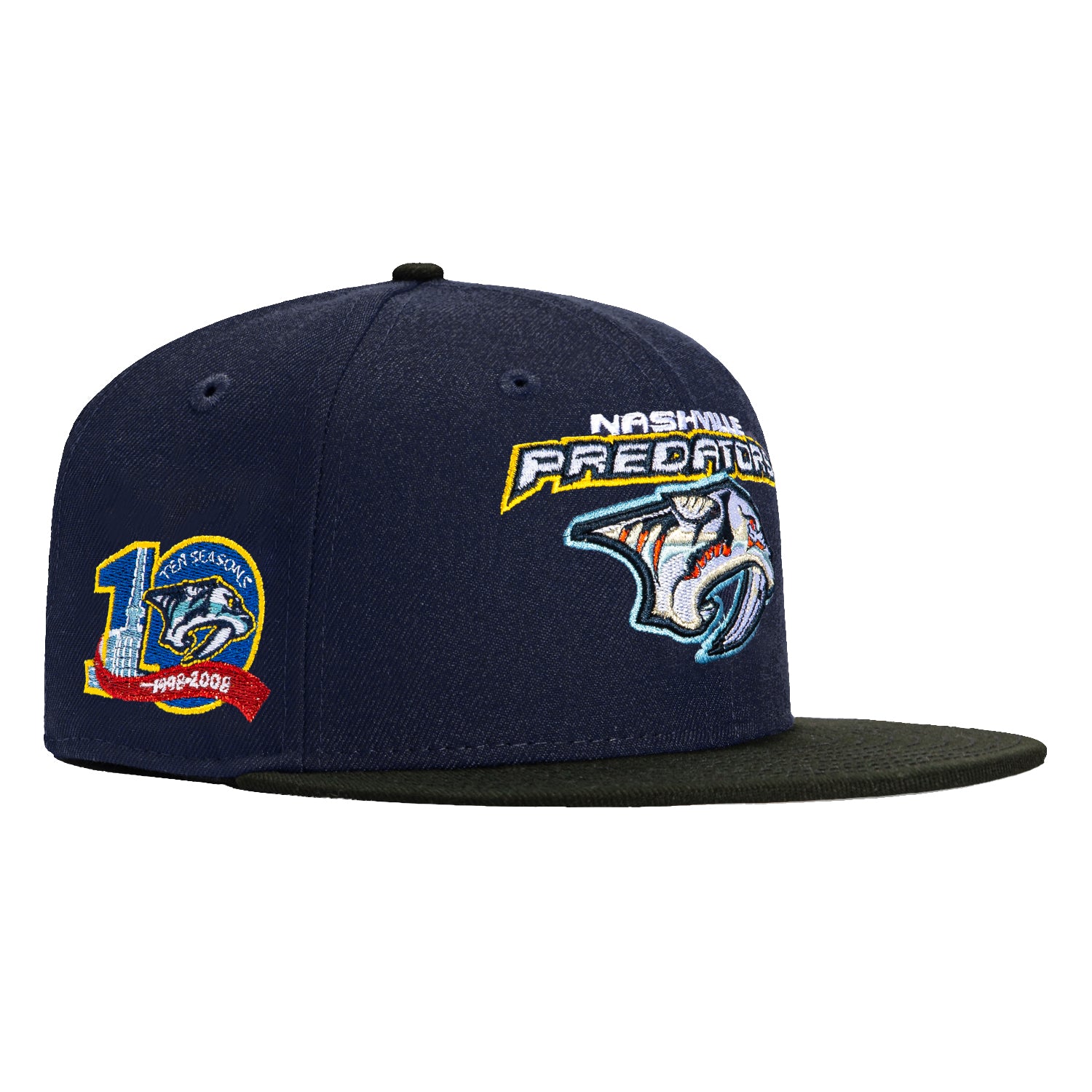 New Era 59Fifty Nashville Predators 10th Anniversary Patch Logo Hat - Light Navy & Black - Official NHL Hockey Cap for Fans & Collectors - Perfect for Games, Tailgating & Sports Events