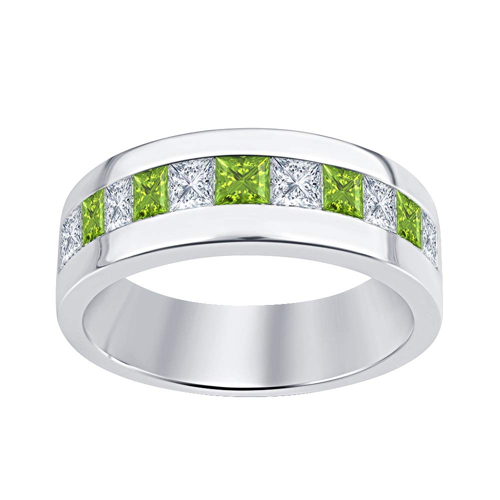 14K Gold Plated Sterling Silver Men's Ring with Created Peridot & Diamond - Stylish Wedding Band, Anniversary Gift for Him - Perfect for Engagements, Promises & Special Occasions