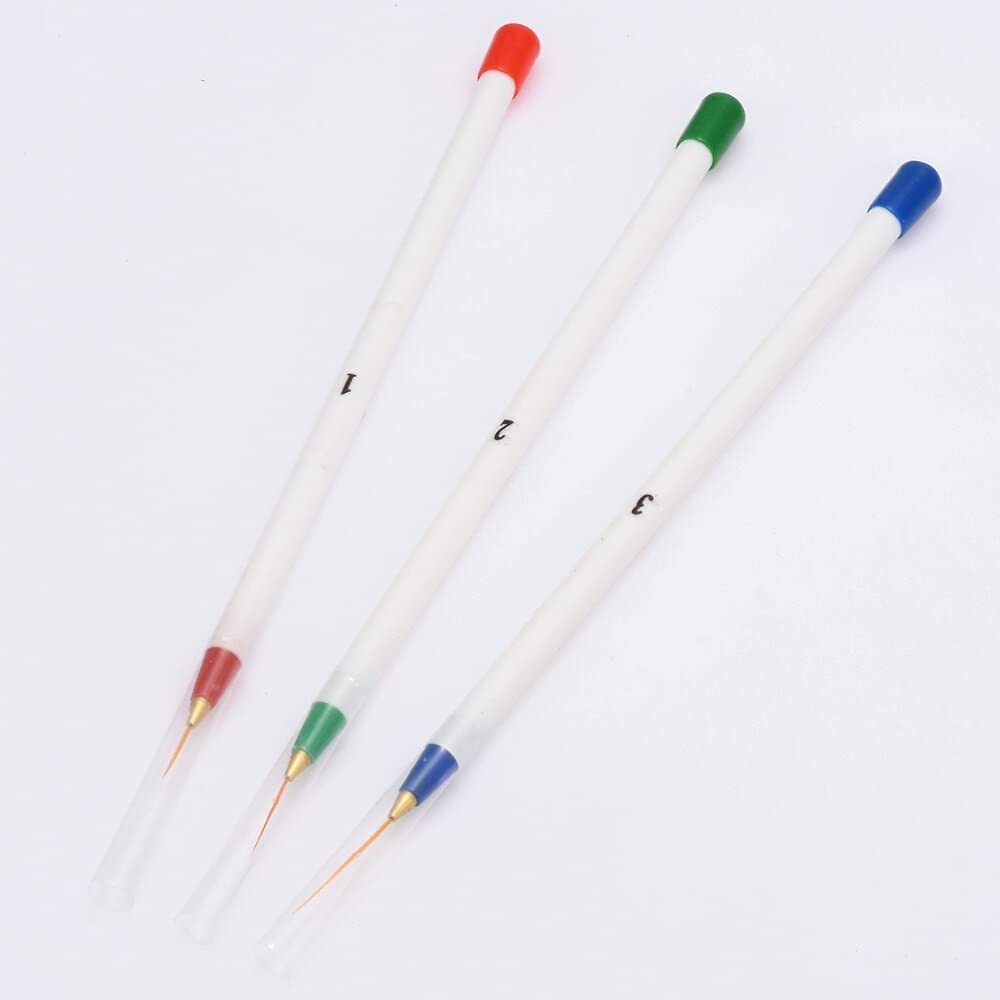ALVRIO 3-Piece Fine Drawing Striping Liner Nail Art Pen Brush Set - Professional Salon & DIY Gel UV Manicure Tools with Multicolor Tips (Perfect for Nail Design, French Tips & Creative Nail Art)