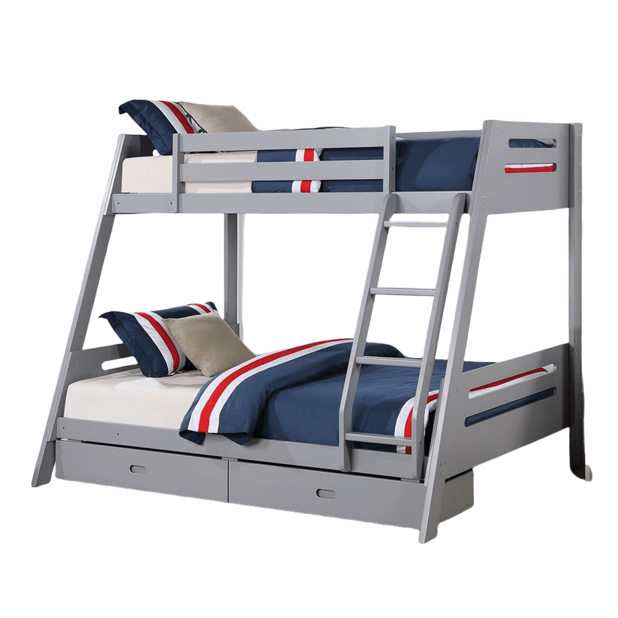 Solid Wood Twin/Full Bunk Bed with Reversible Angled Ladder & Underbed Drawers - Sturdy Kids Bunk Bed for Small Spaces, Bedroom & Guest Room - Perfect for Siblings, Sleepovers & Space Saving
