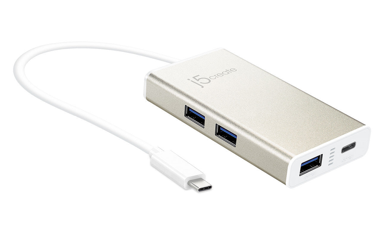 J5CREATE USB Type C to 3 Port USB 3.0 Hub with Charging - Compact Multi-Port Adapter for MacBook, Laptop, Phone & Tablet - Perfect for Home, Office & Travel Use