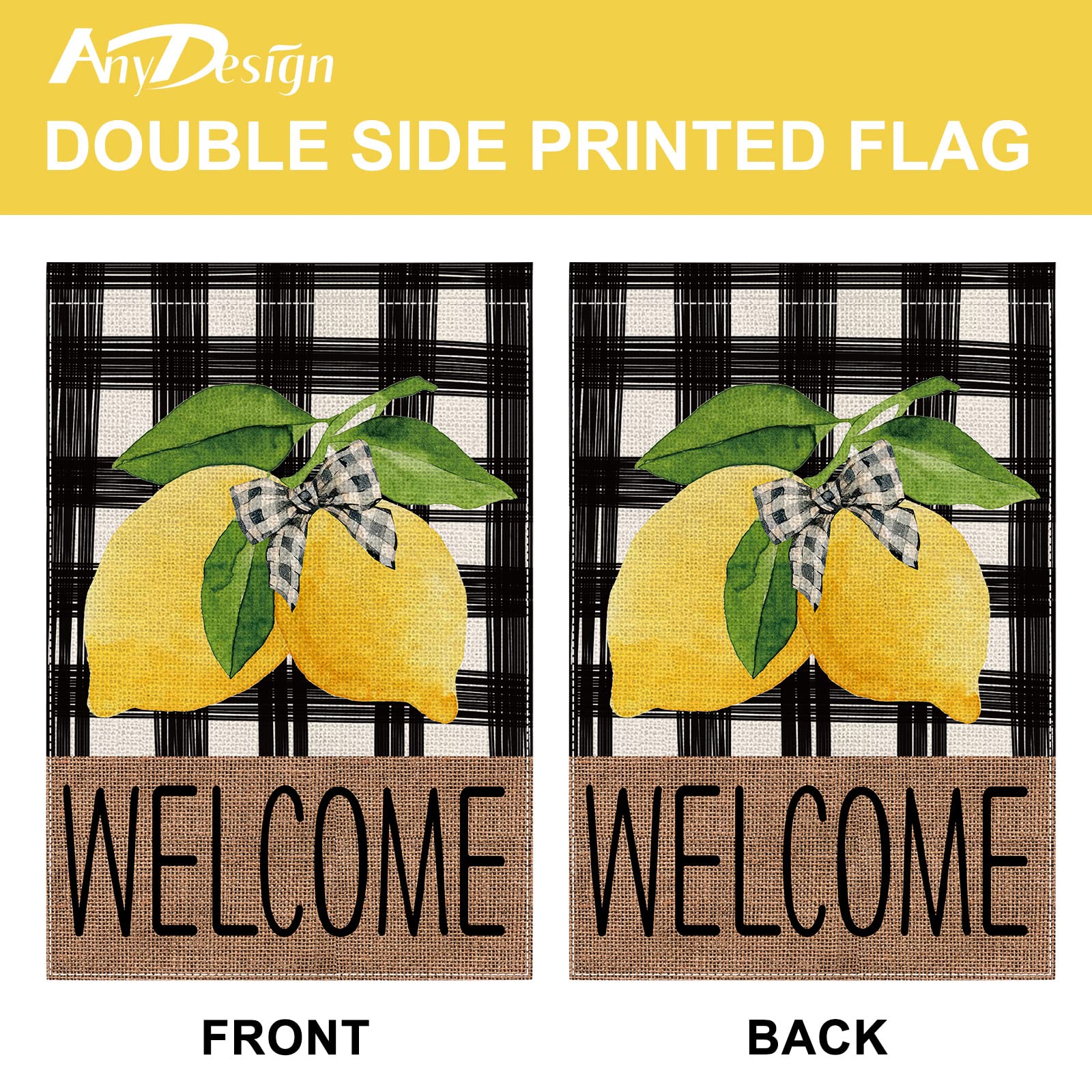 12.5 x 18 Inch Waterproof Double-Sided Buffalo Check Lemon Garden Flag - Rustic Farmhouse Outdoor Decoration for Yard, Lawn & Patio | Summer Welcome Sign for Porch, Garden Party & Country Home Decor