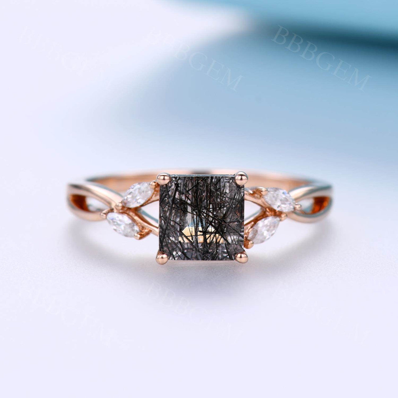 Natural Black Rutilated Quartz Diamond Engagement Ring for Women - Elegant Wedding Band, Promise Ring & Anniversary Jewelry Gift (Perfect for Proposals, Weddings & Special Occasions)