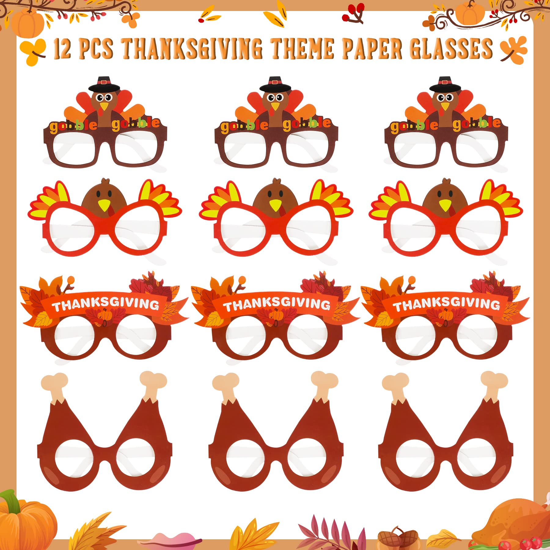 80PCS Thanksgiving Party Favors - Turkey Glasses Stickers & Tattoos for Kids | Fall Theme Goodie Bag Fillers, Classroom Rewards | Perfect for Autumn Parties, School Events & Holiday Celebrations