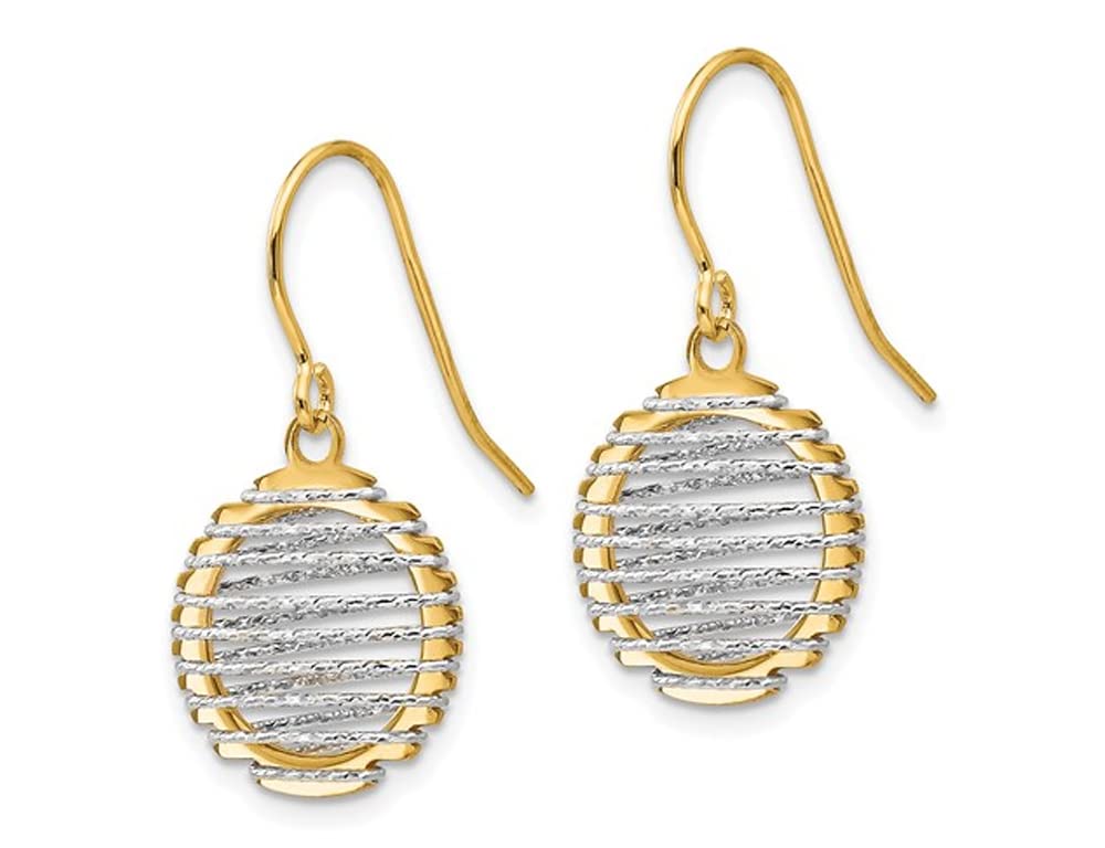 14K Yellow & White Gold Wire Wrapped Dangle Earrings for Women - Elegant Handmade Drop Earrings for Parties, Weddings & Special Occasions