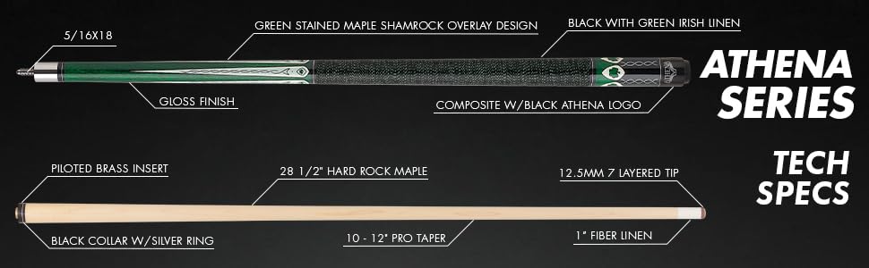 Athena ATH08 Shamrock Pool Cue - 18oz Weight - Premium Billiard Cue Stick for Professional & Recreational Players - Perfect for Bars, Game Rooms & Pool Halls