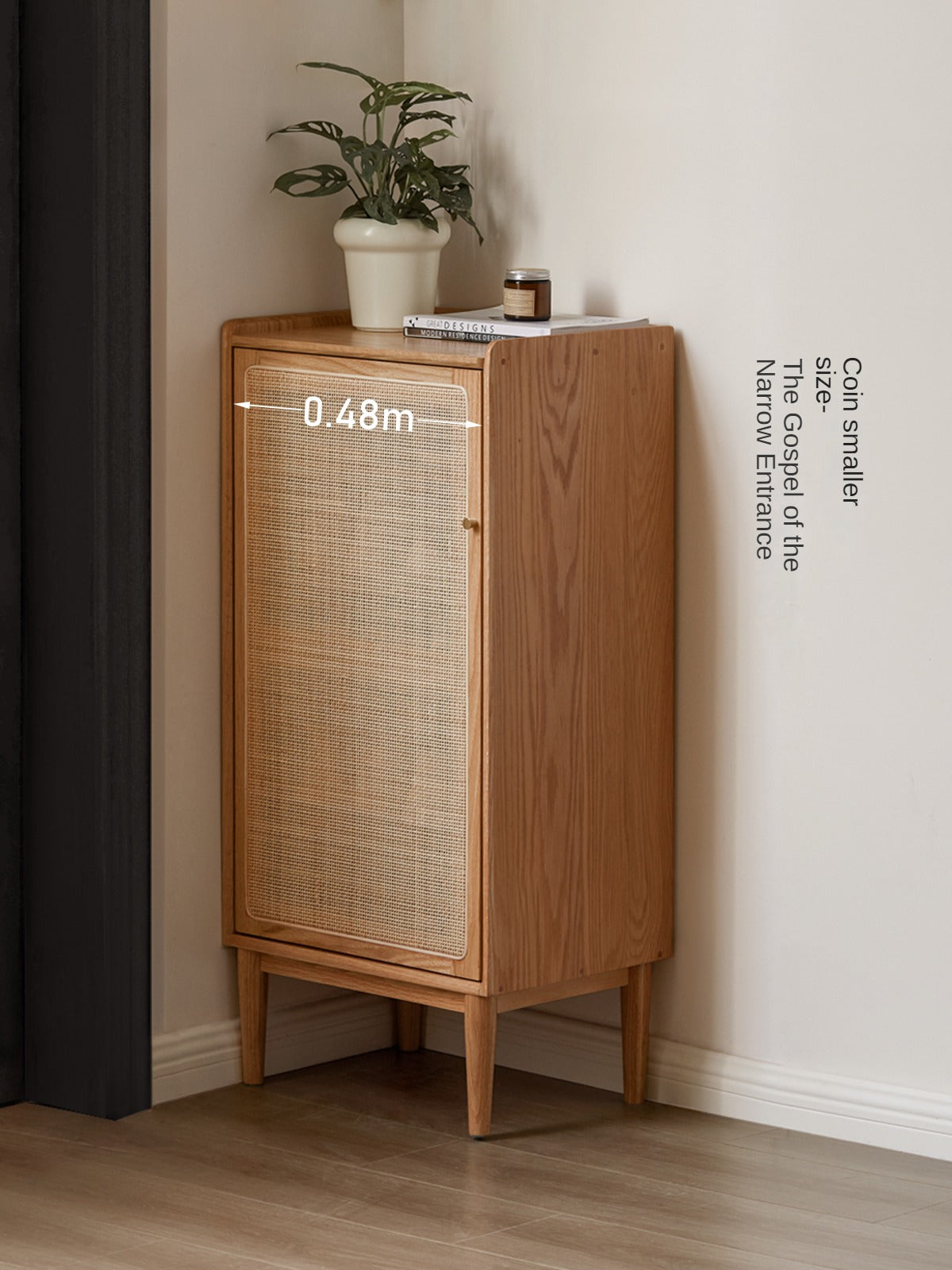 Solid Oak Wood Shoe Storage Cabinet with Rattan Doors - Organize Shoes Neatly in Entryway, Bedroom or Closet