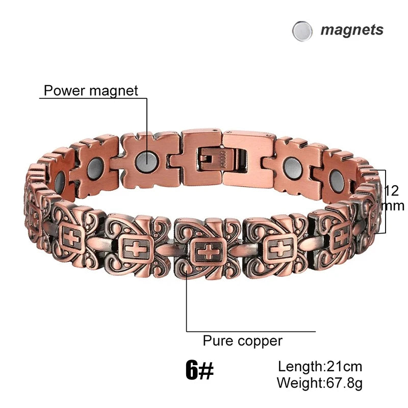 Men's Magnetic Health Bracelet - Pure Copper Energy Bracelet with Blood Pressure Magnets | Pain Relief & Improved Circulation | Perfect for Fitness, Work & Daily Wear