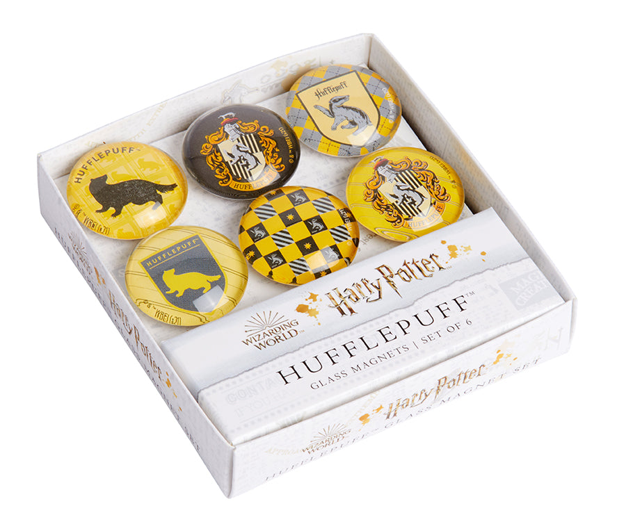 Harry Potter Hufflepuff Glass Magnet Set - Set of 6 Collectible Fridge Magnets for Fans, Home Decor & Office Organization | Perfect for HP Gifts, Kitchen Decor, and Harry Potter Merchandise Collections