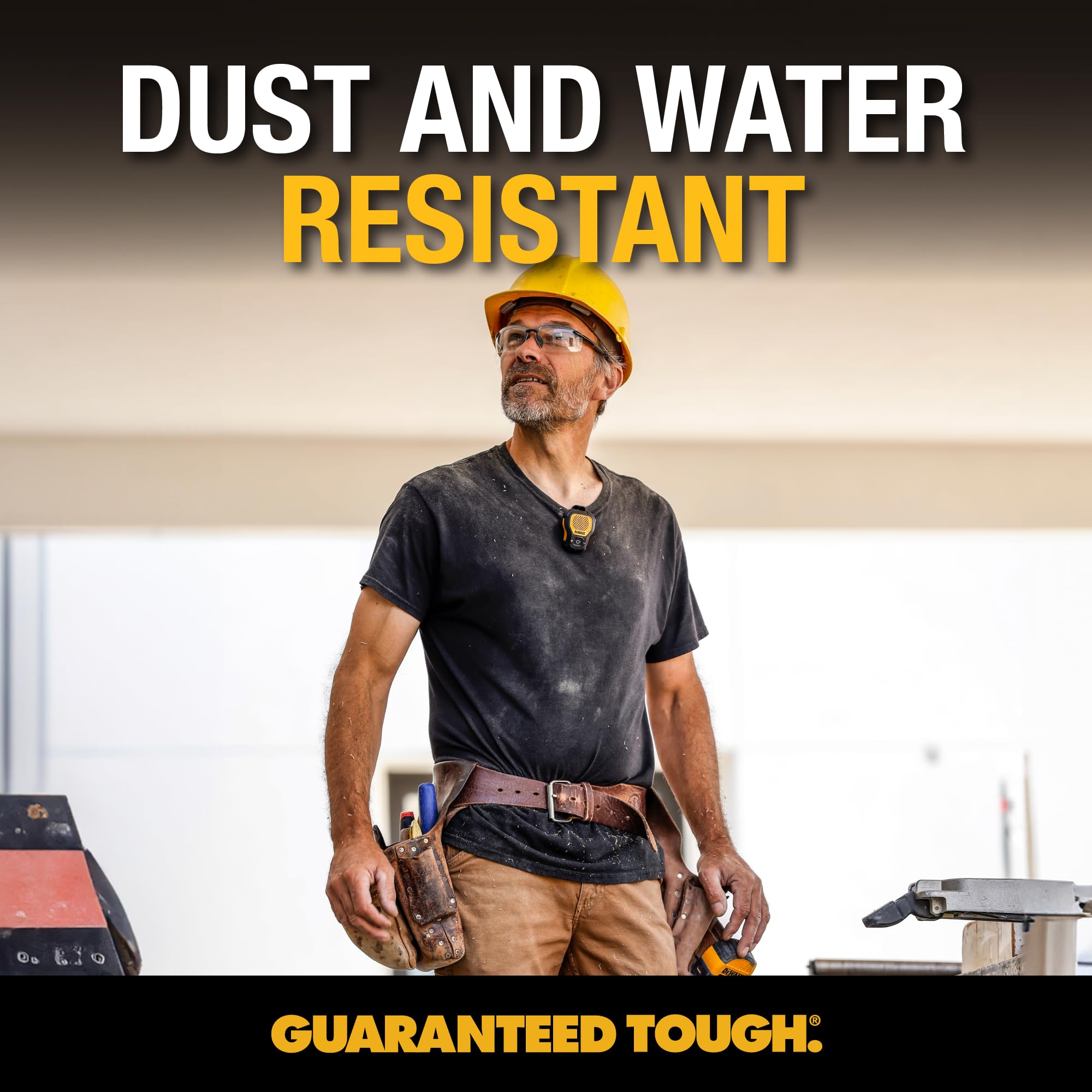 DEWALT Wearable Bluetooth Speaker with USB C to C Charging Cable & 2-Port PD Fast Charger - Perfect for Construction Sites, Outdoor Work & Jobsite Entertainment