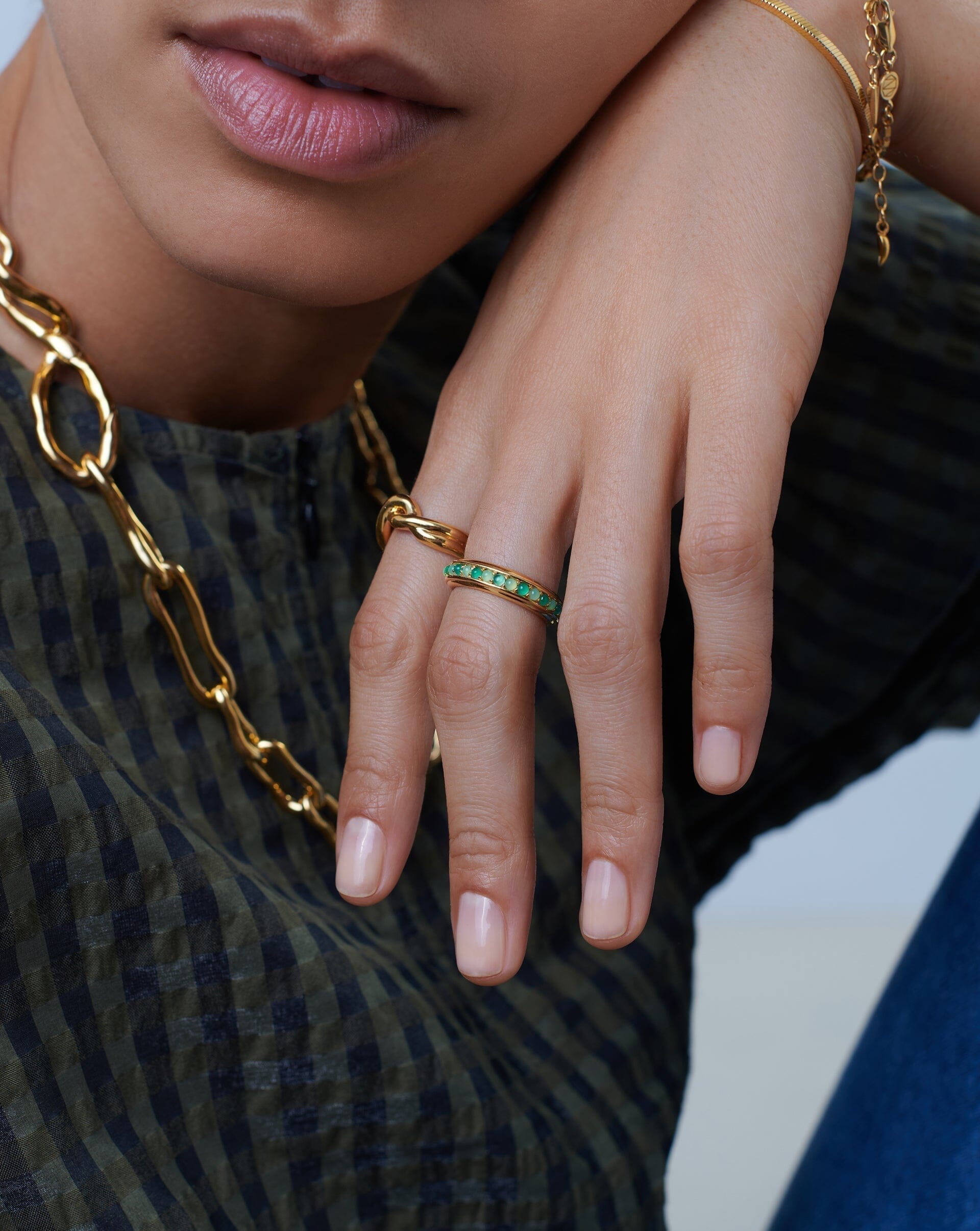 Hot Rox Gemstone Stacking Ring - 18k Gold Vermeil with Green Onyx & Chalcedony | Elegant Layered Jewelry for Everyday Wear, Parties & Special Occasions